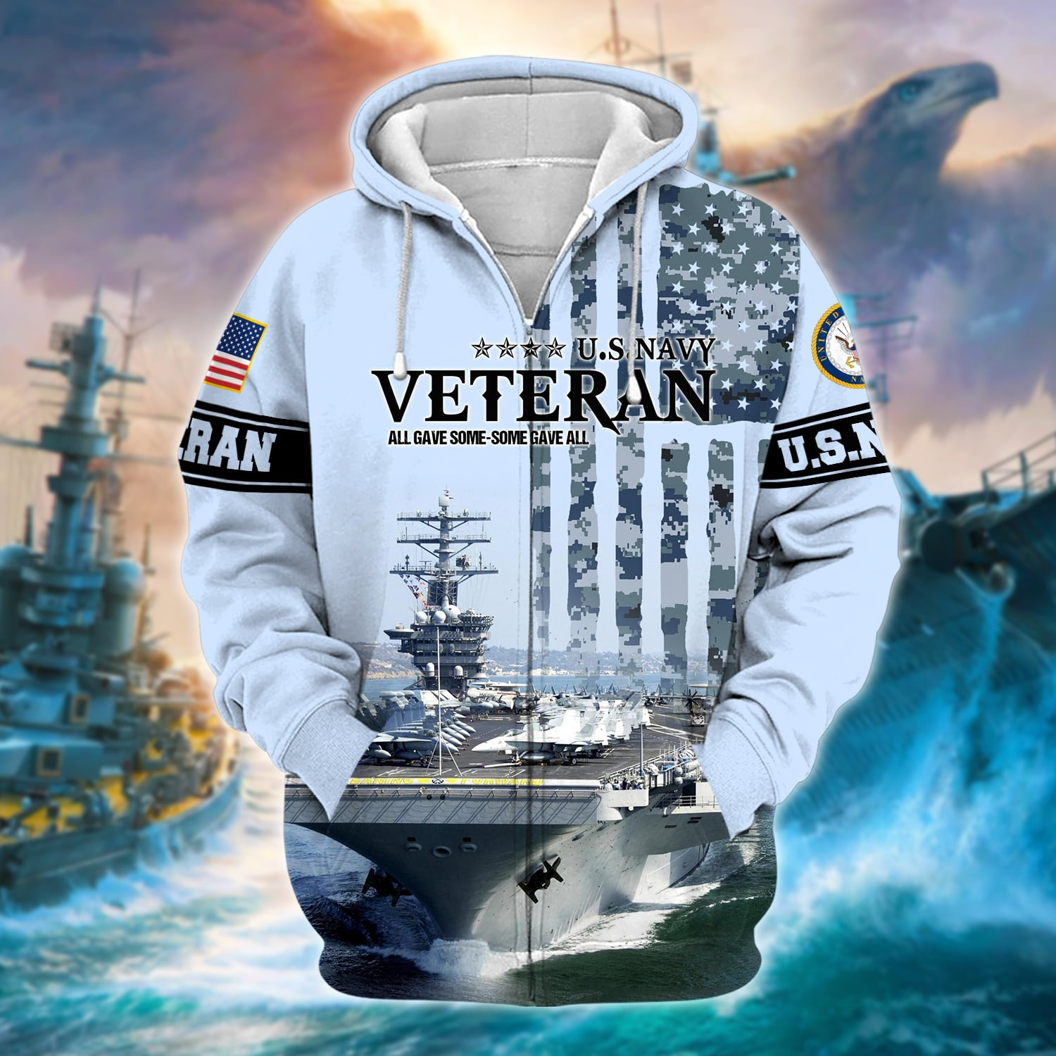 Unique U.S. Navy Veteran Zip Up Hoodie PVC090204