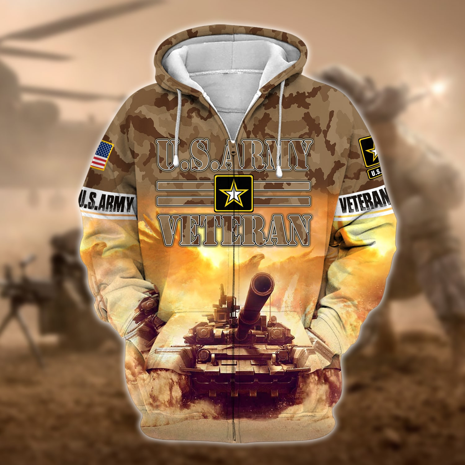 Premium U.S. Army Veteran Zip Up Hoodie PVC100202