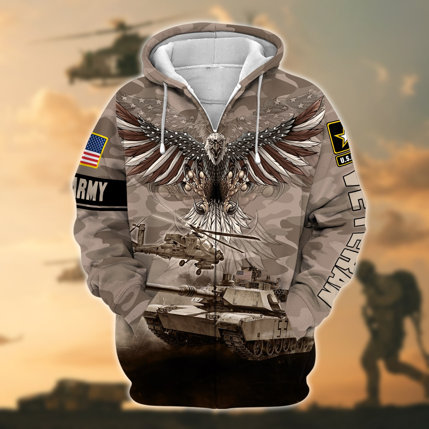 Premium U.S. Army Veteran Zip Up Hoodie PVC110202