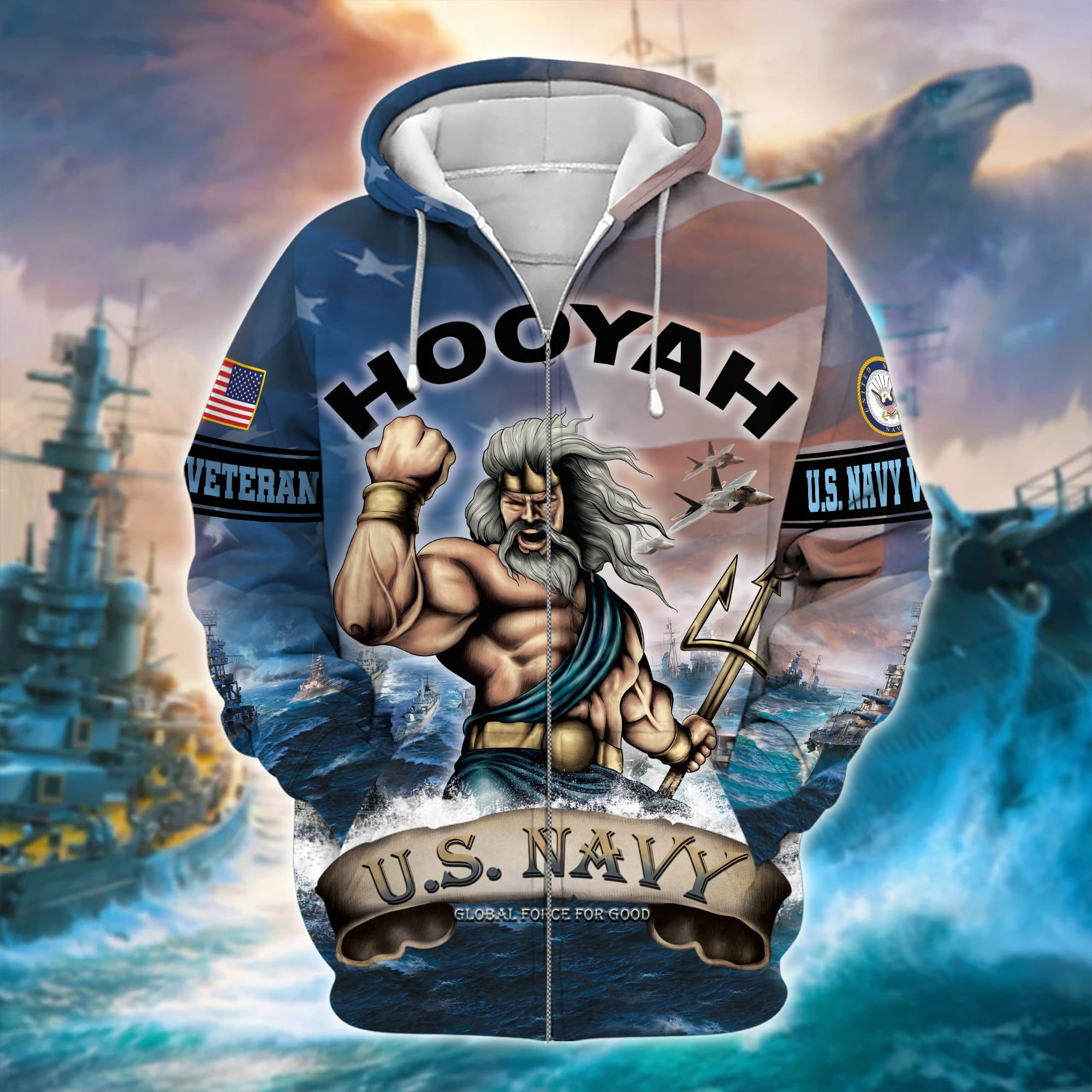 Unique U.S. Navy Veteran Zip Up Hoodie PVC090202
