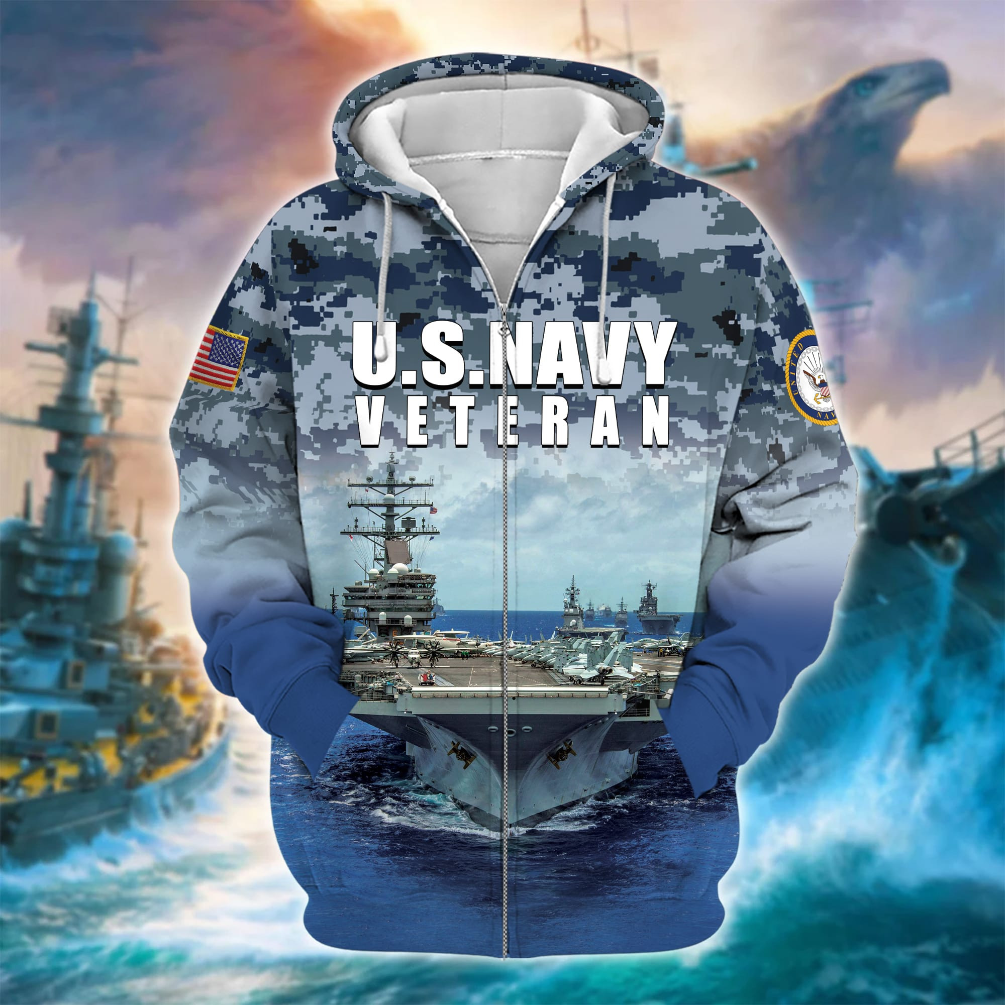 Premium U.S. Navy Veteran Zip Up Hoodie PVC100203