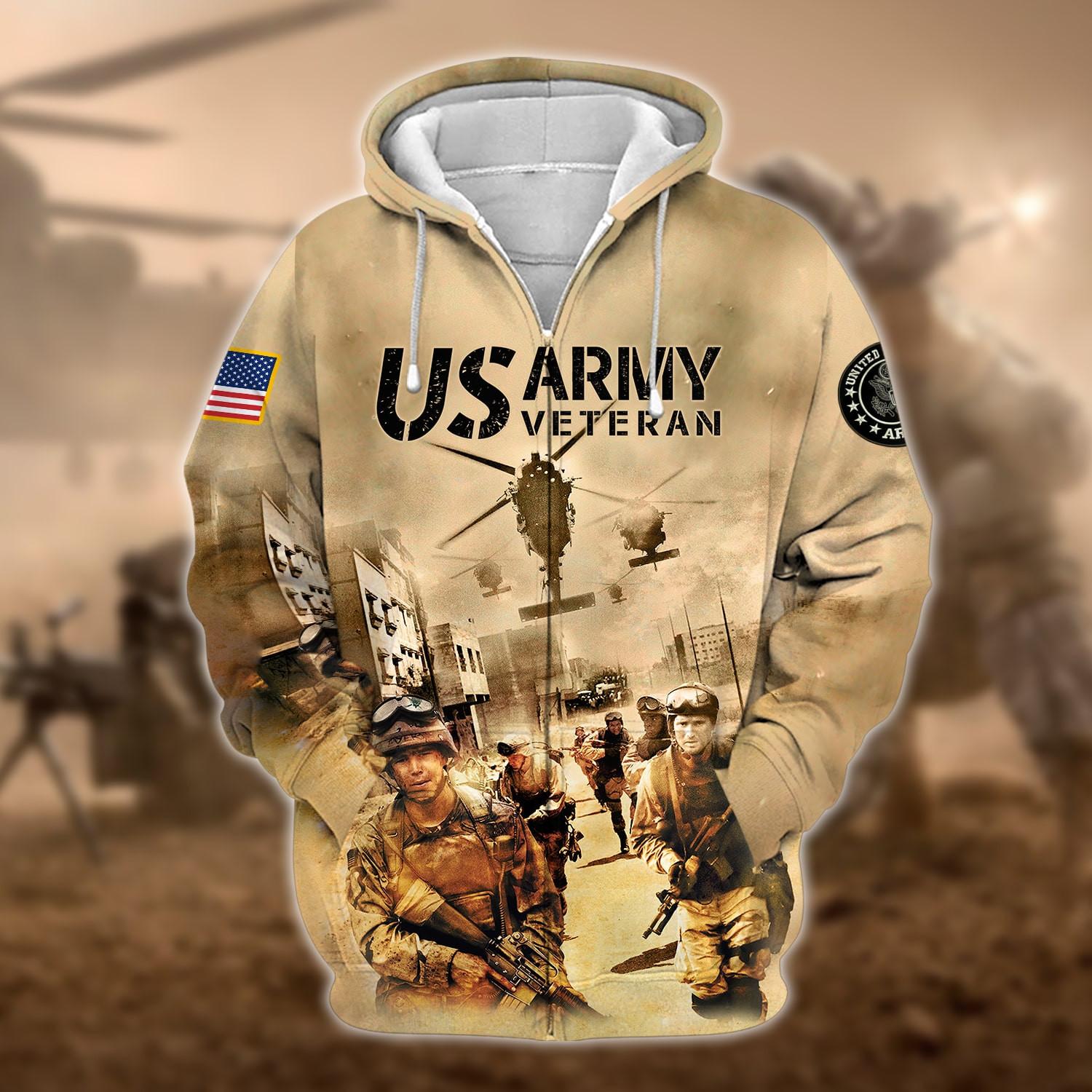 Premium U.S Multiple Service Veteran Zip Up Hoodie PVC150203
