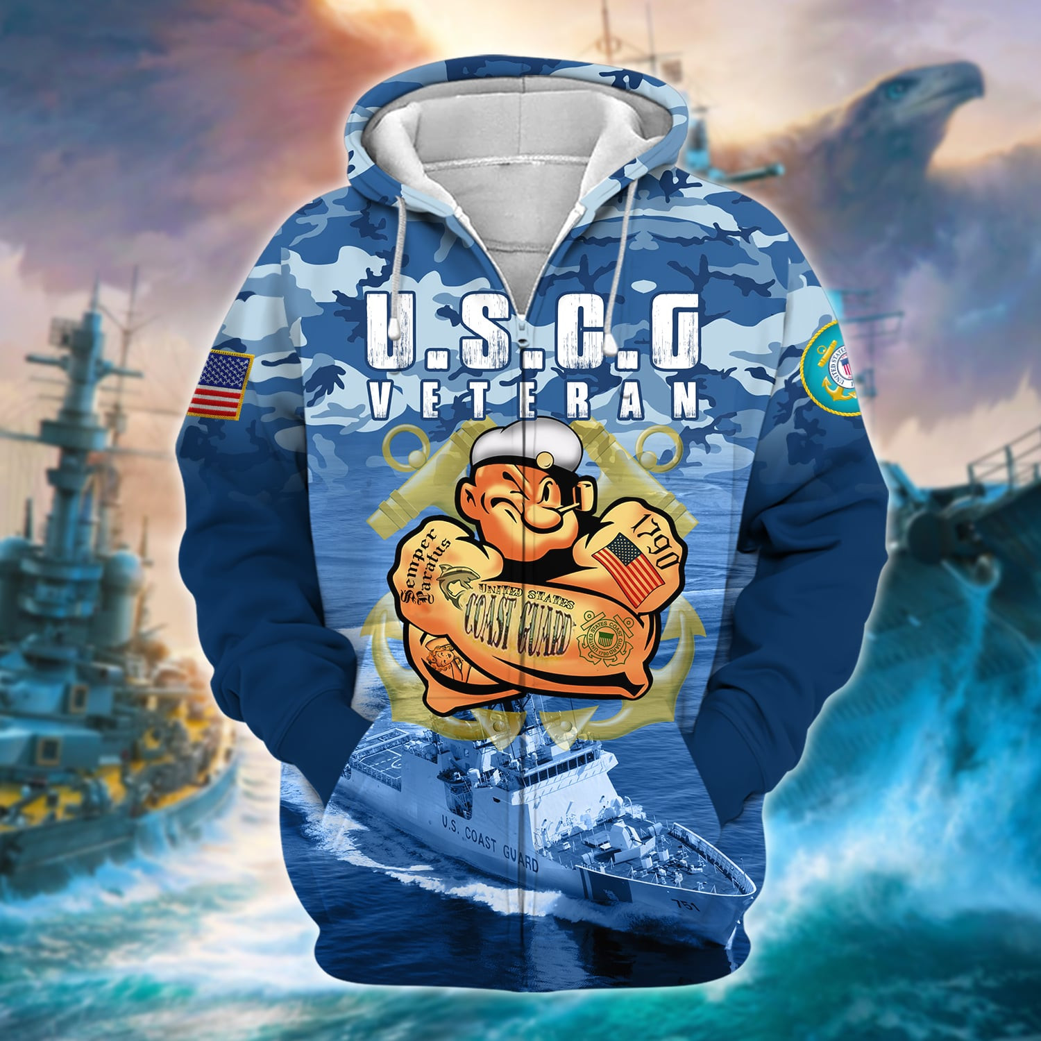 Unique U.S. Coast Guard Veteran Zip Up Hoodie PVC160202