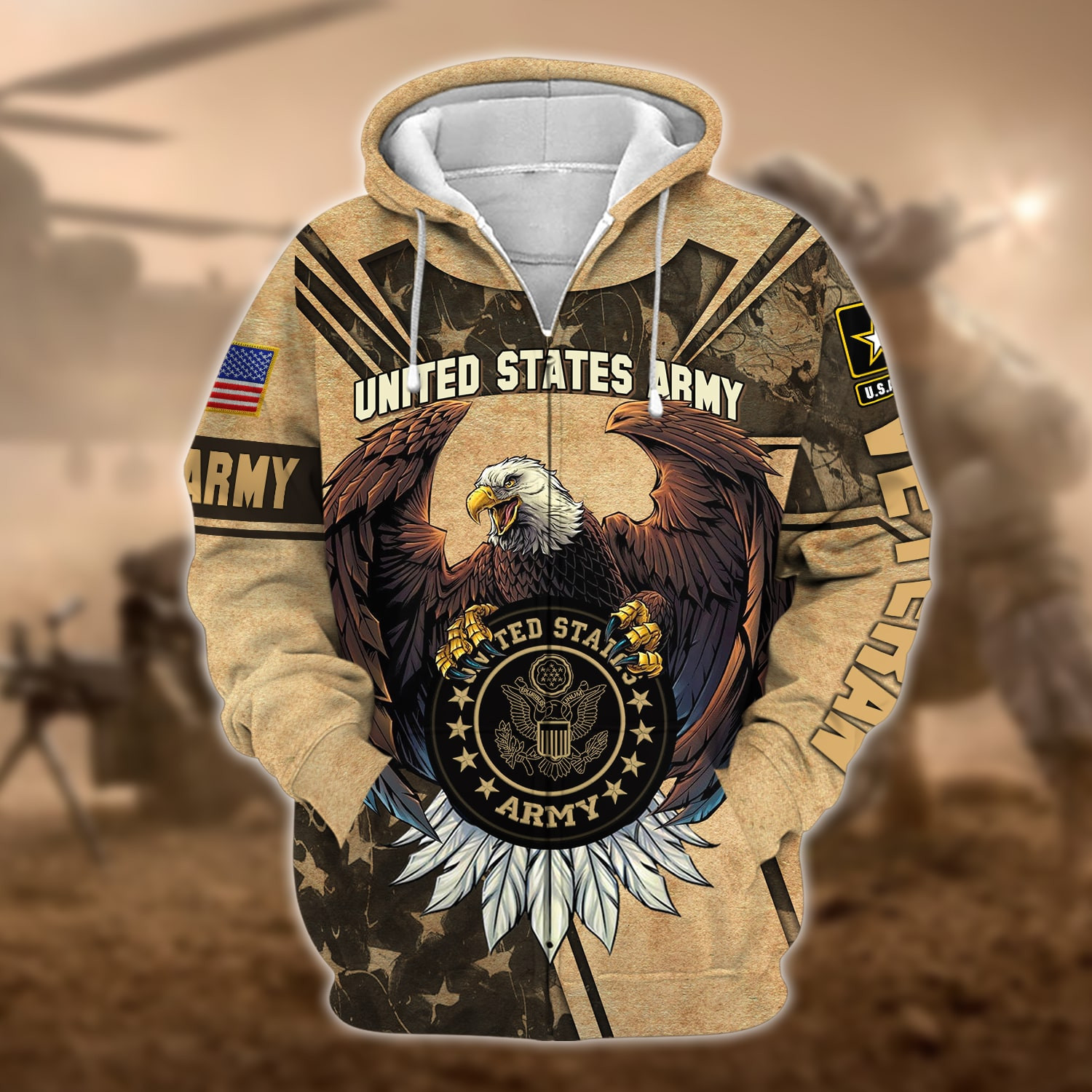 Premium U.S Multiple Service Veteran Zip Up Hoodie PVC180203