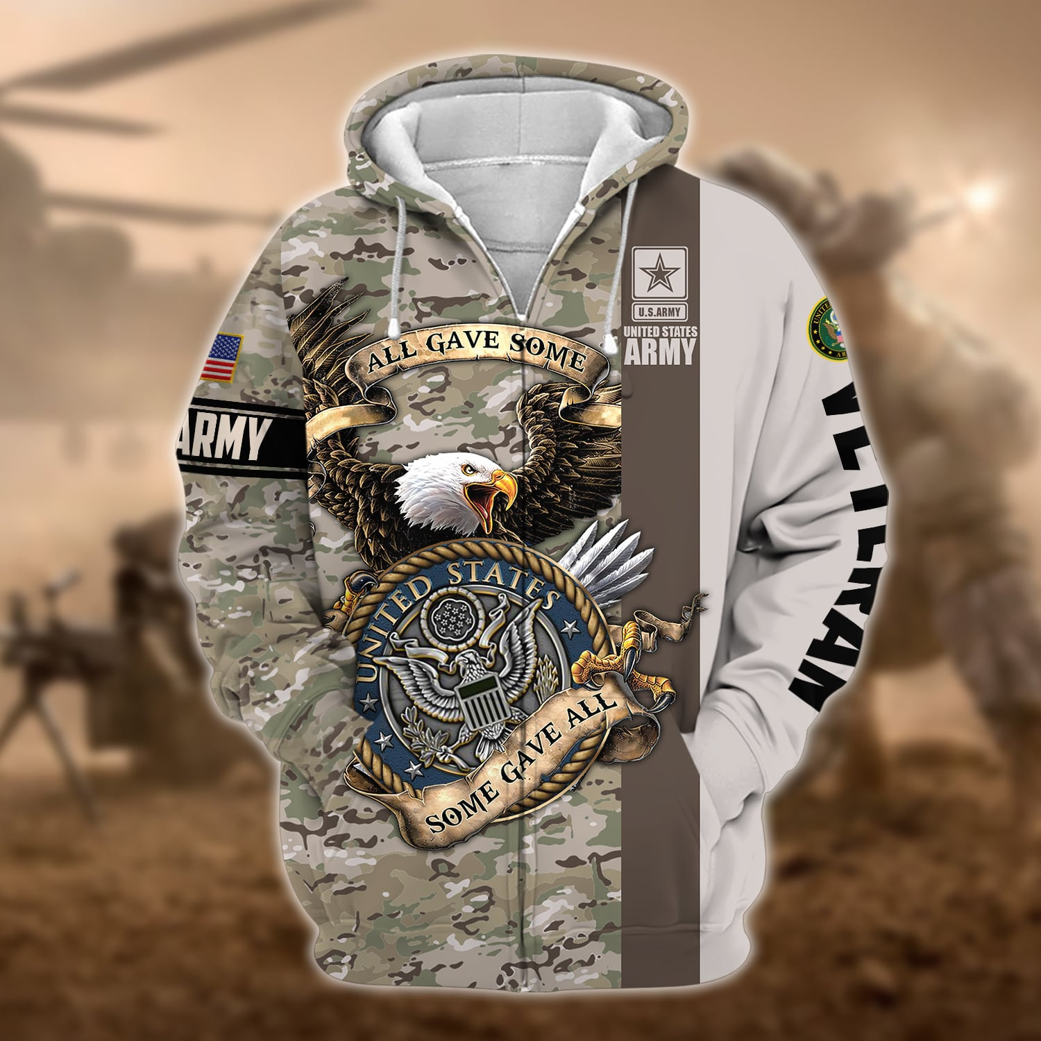 Premium U.S Multiple Service Veteran Zip Up Hoodie PVC190201