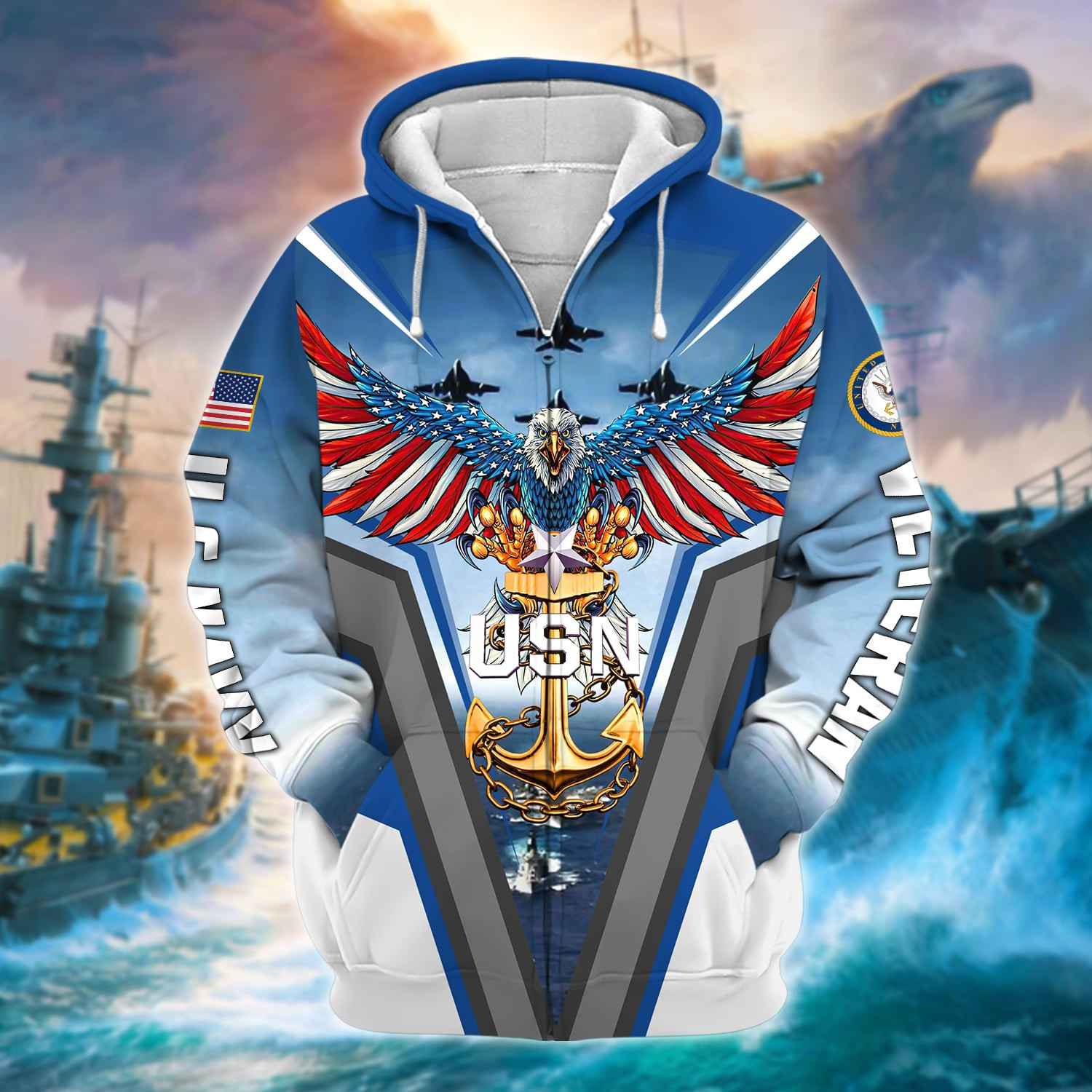 Premium U.S. Navy Veteran Zip Up Hoodie PVC090303