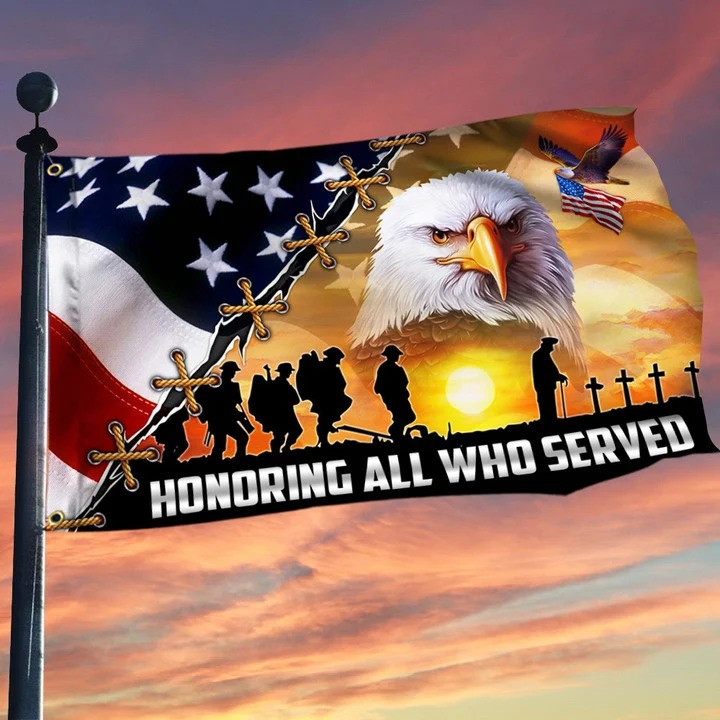 Eagle American Honoring All Who Served Patriotic Grommet Flag PVC140610