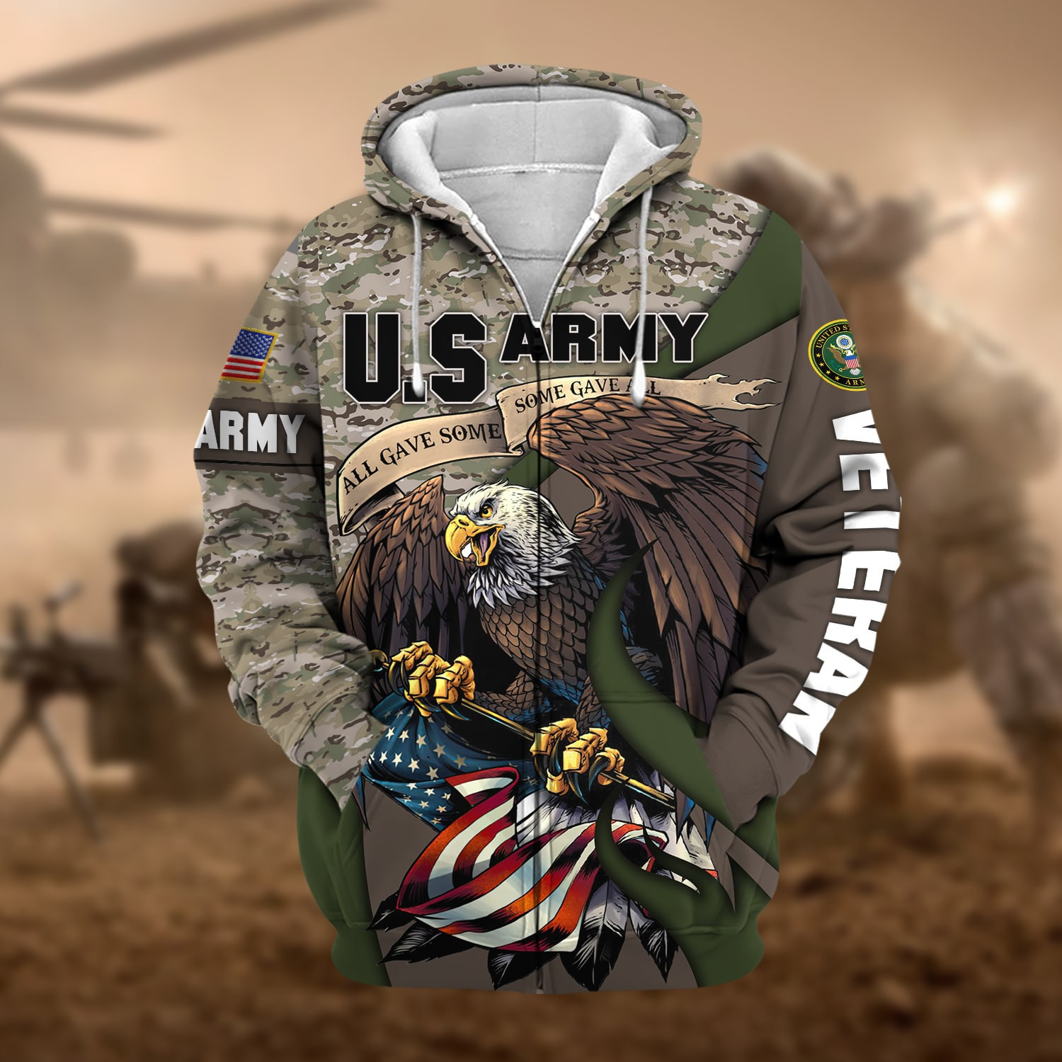 Premium Camo Soldiers Multiservice US Veteran Zip Up Hoodie NPVC140209