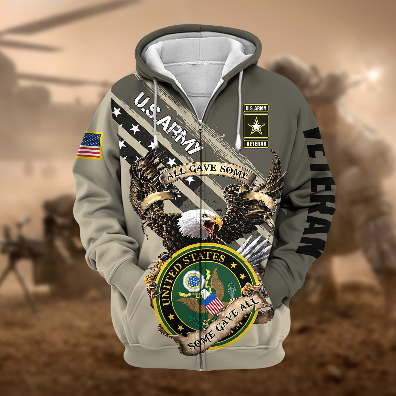 Premium Proudly Served Multiservice US Veteran Zip Up Hoodie NPVC260810