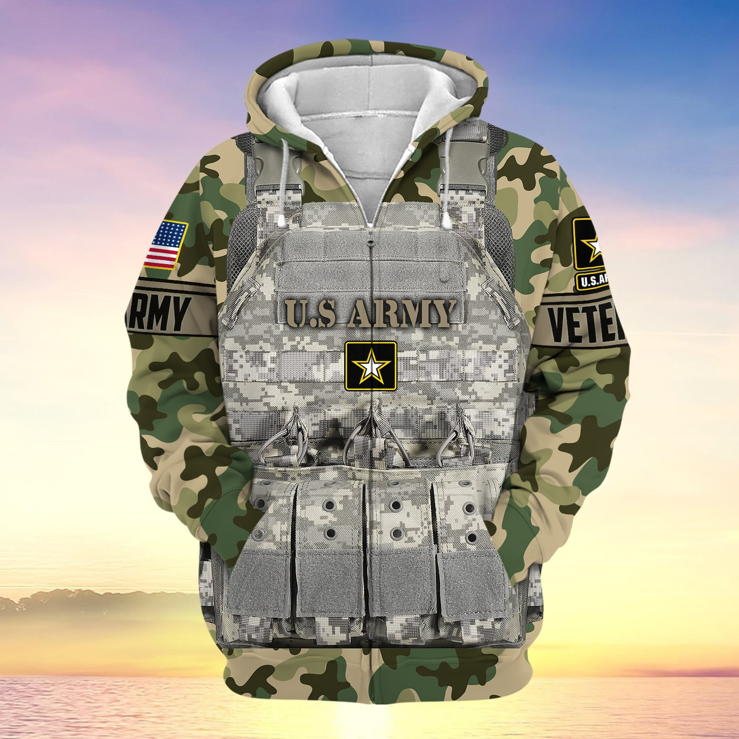 Unique Camo Soldiers Multiservice US Veteran Zip Up Hoodie NPVC240801