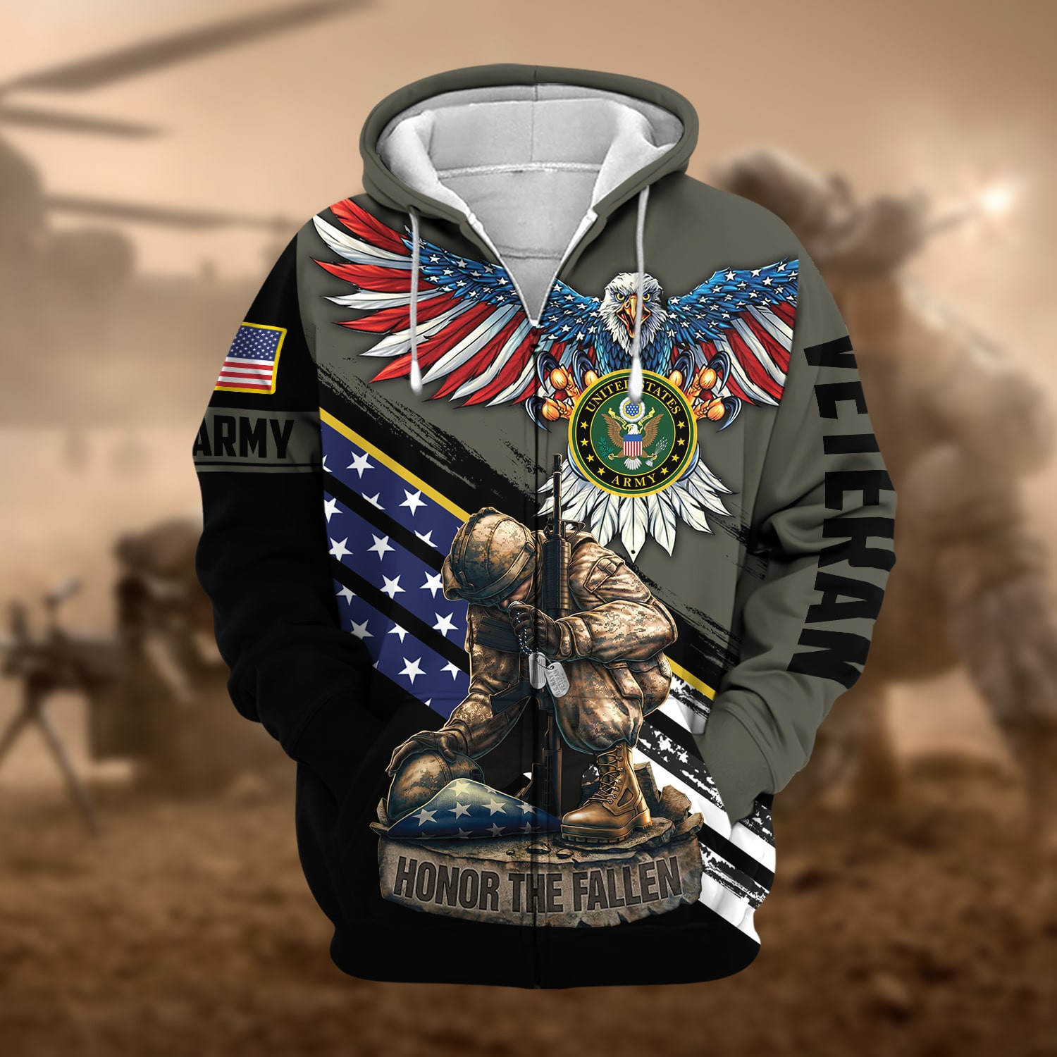 Premium Honor The Fallen US Veteran Zip Up Hoodie NPVC260811