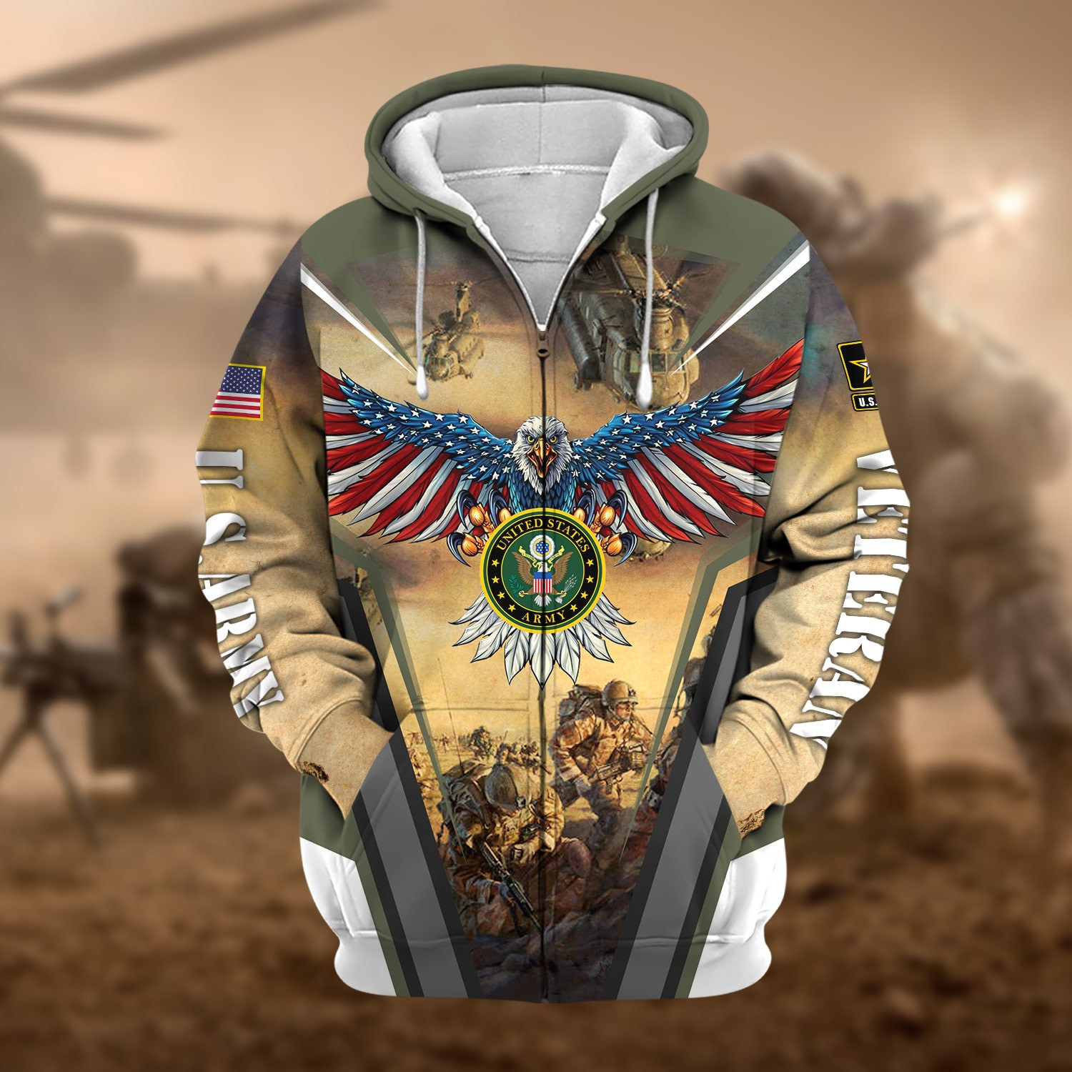 Unique Proudly Served US Veteran Zip Up Hoodie NPVC190901