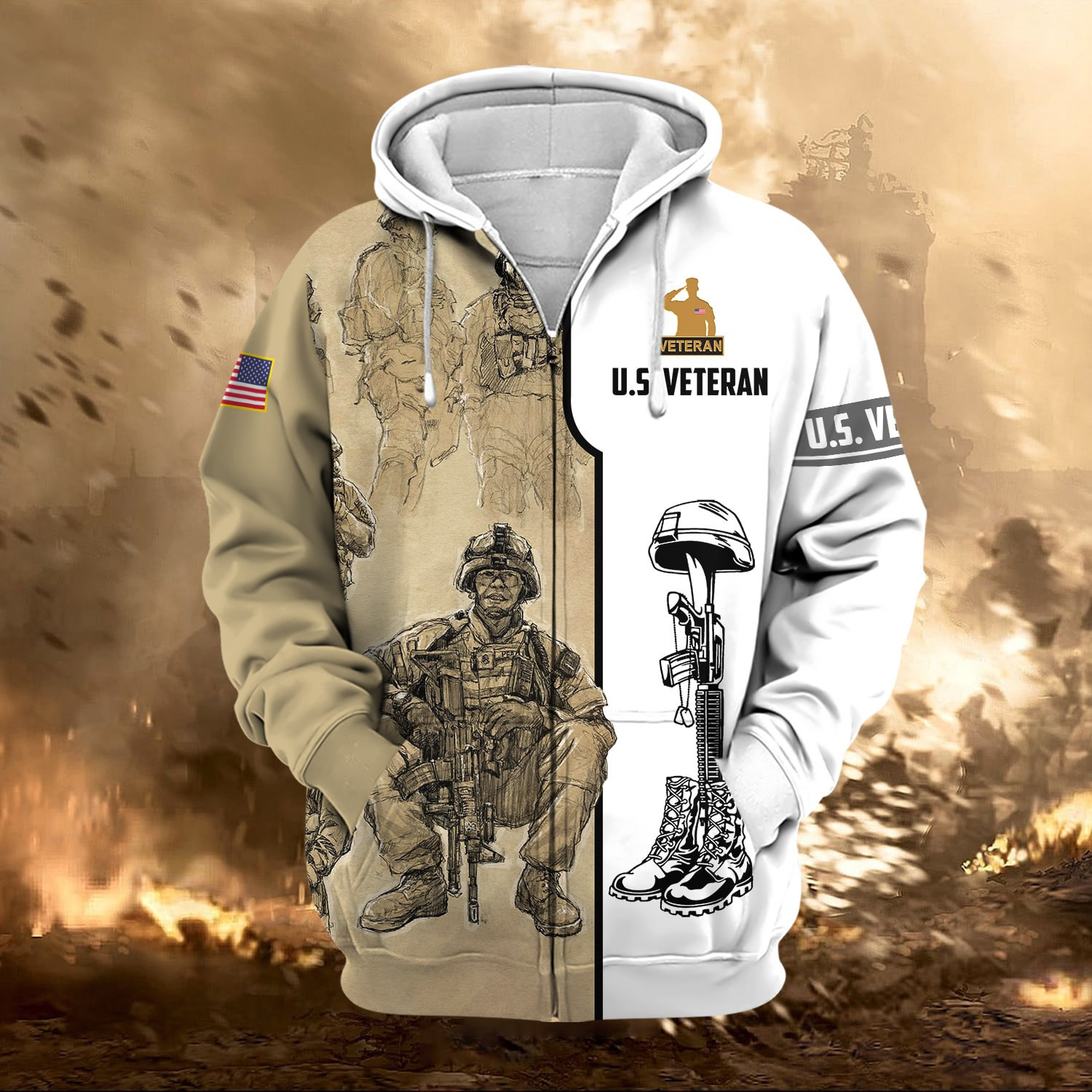 Premium Proudly Served US Veteran Zip Up Hoodie NPVC230902