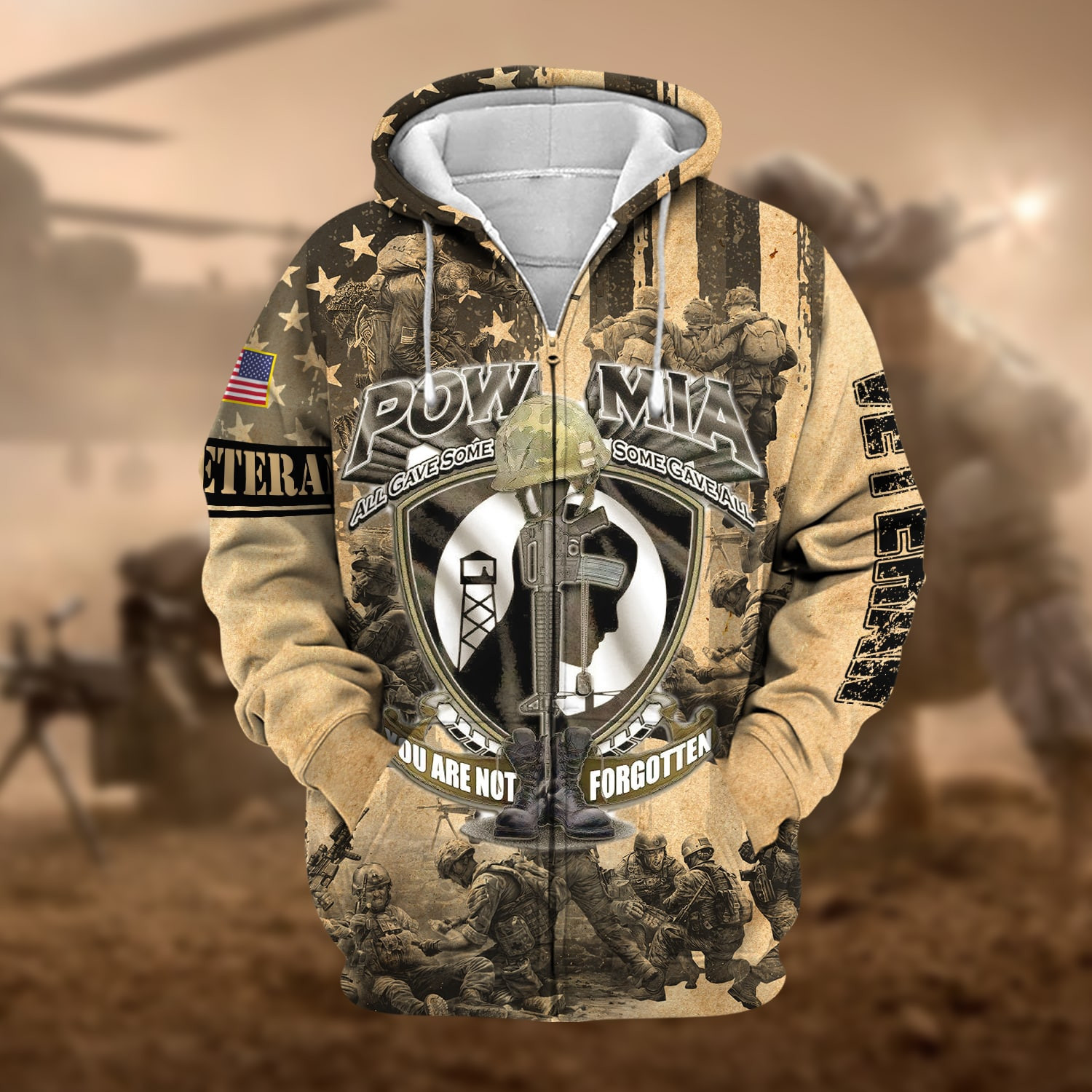 Premium Pow Mia US Veteran Zip Up Hoodie NPVC230903