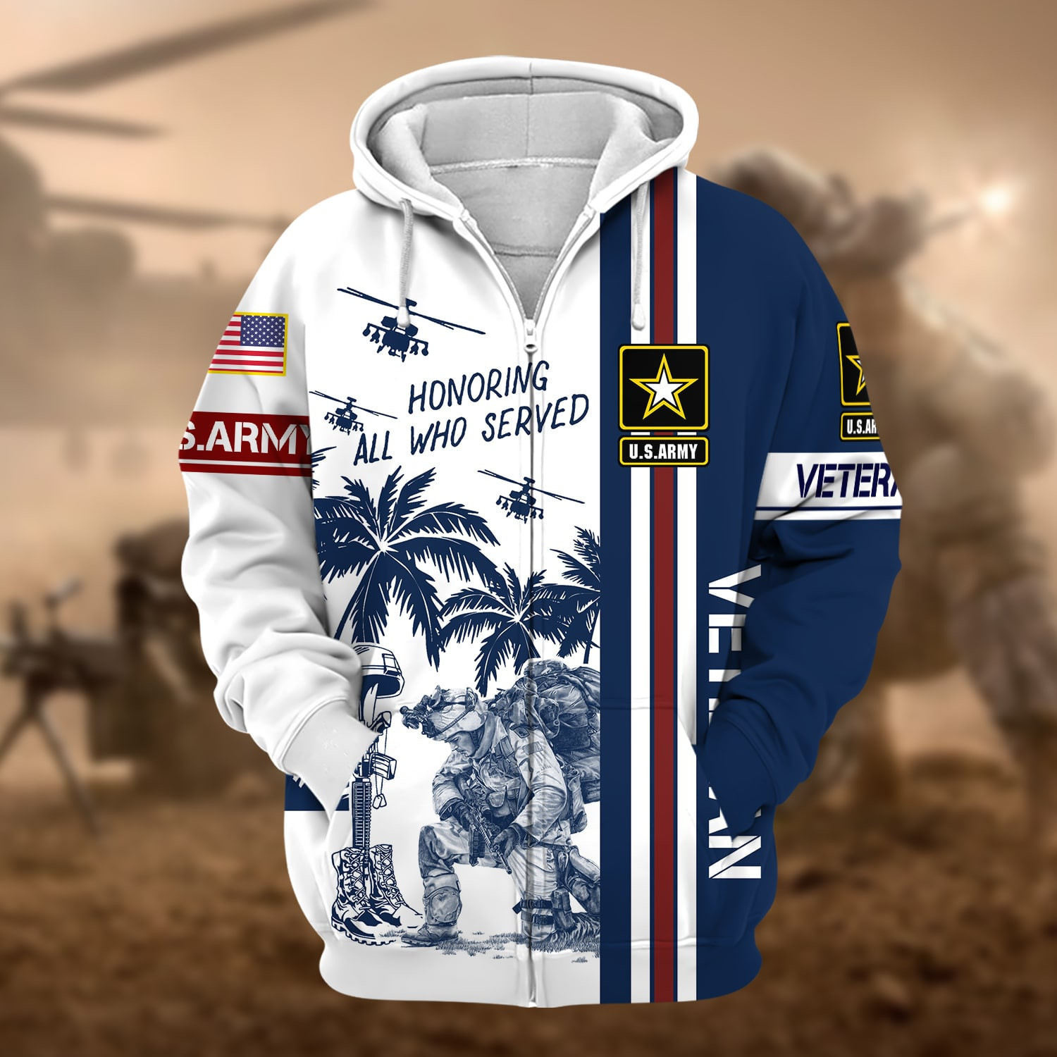 Premium Honoring All Who Served US Veteran Zip Up Hoodie NPVC260901
