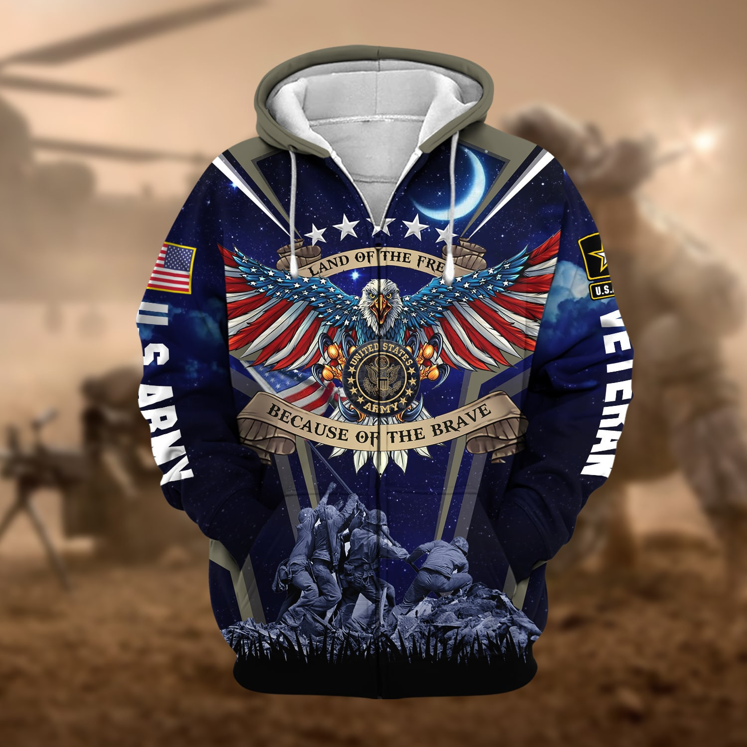 Premium Land Of The Free US Veteran Zip Up Hoodie NPVC190902