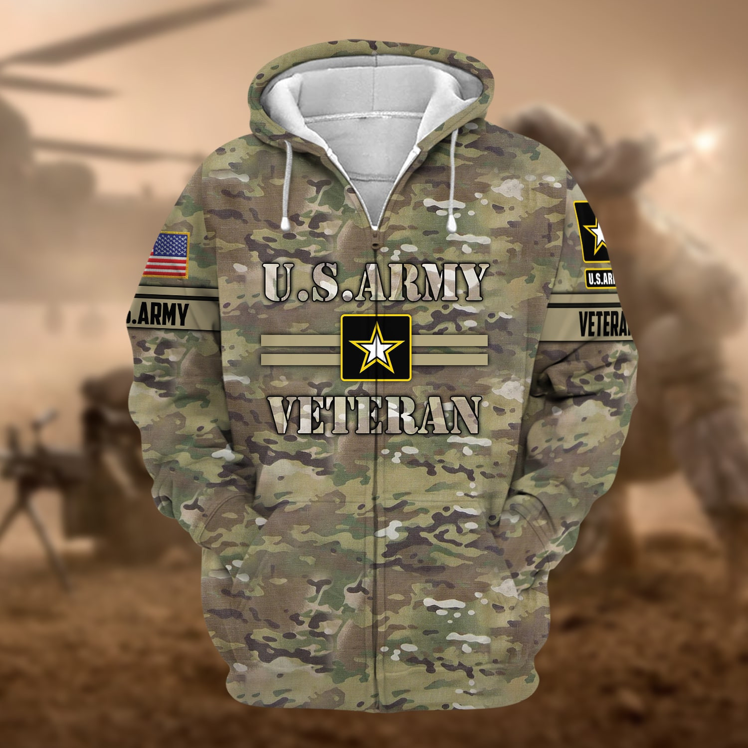 Unique Camo Soldiers US Veteran Zip Up Hoodie NPVC160902