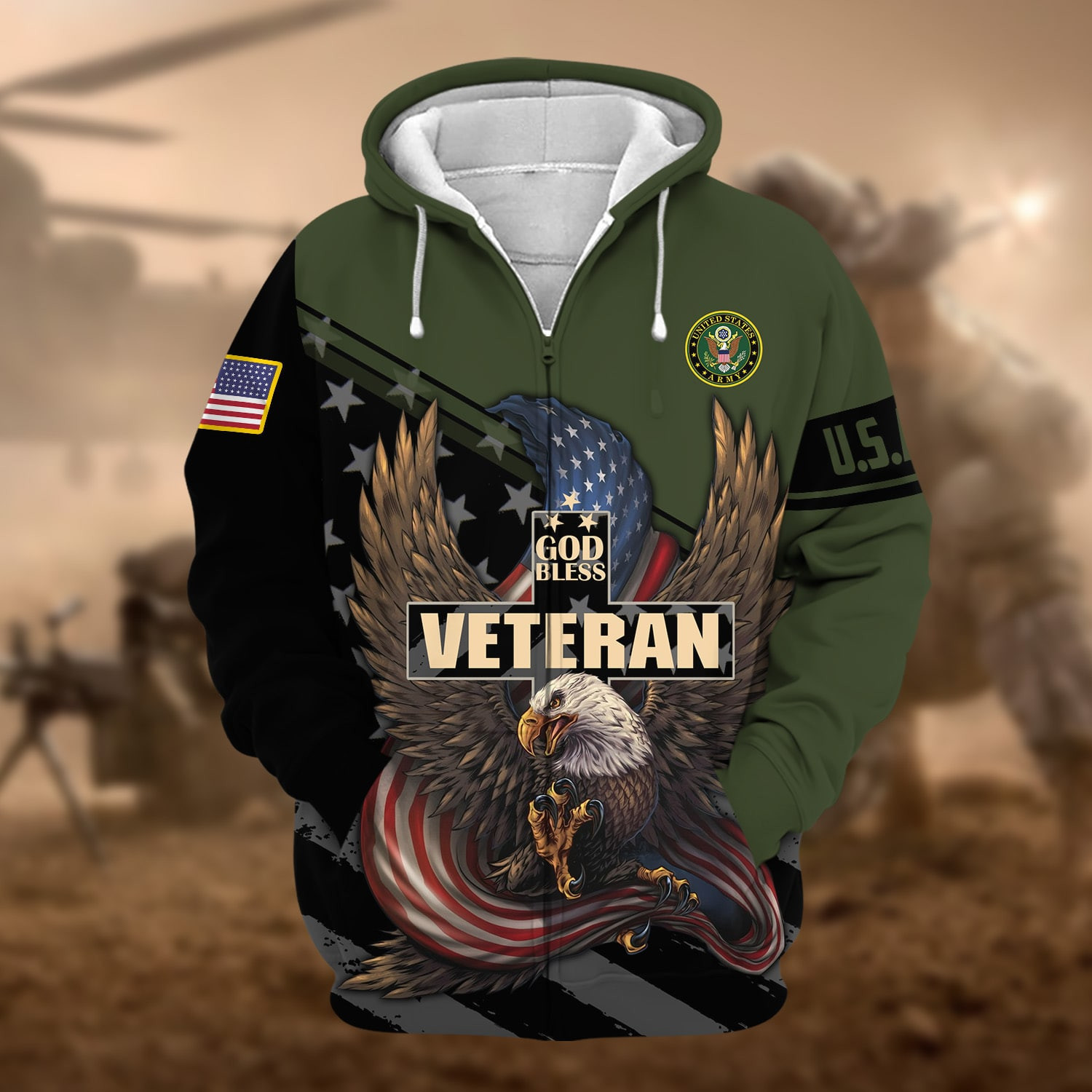 Premium God Bless US Veteran Zip Up Hoodie NPVC050902