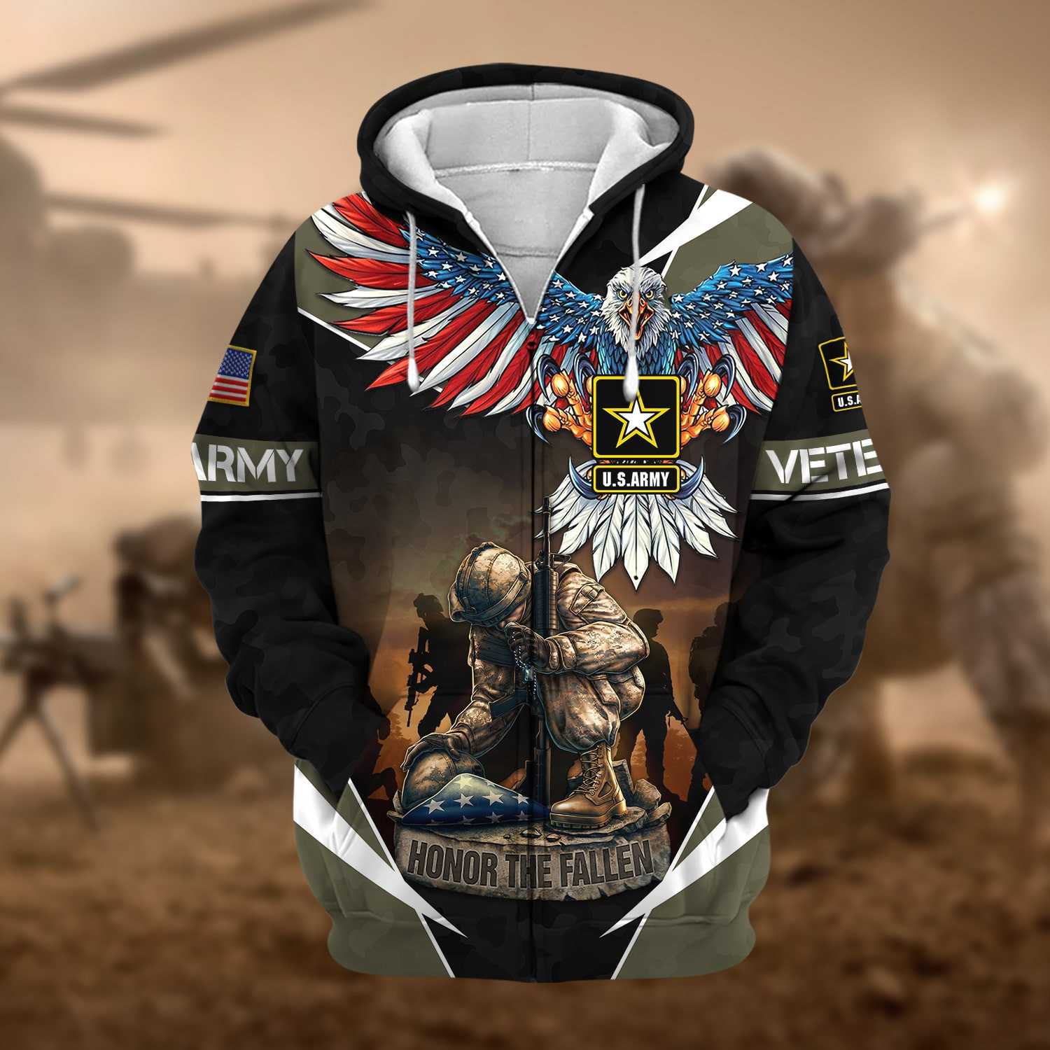 Premium Honor The Fallen US Veteran Zip Up Hoodie NPVC050905