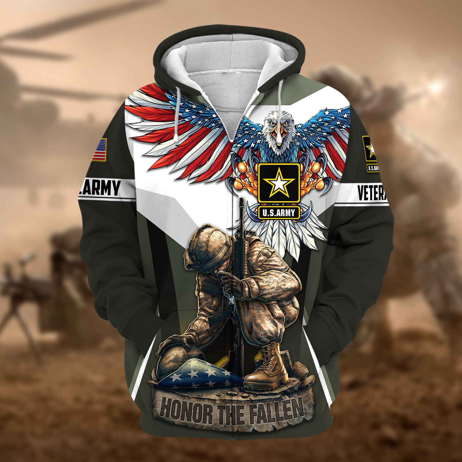 Premium Honor The Fallen US Veteran Zip Up Hoodie NPVC260903