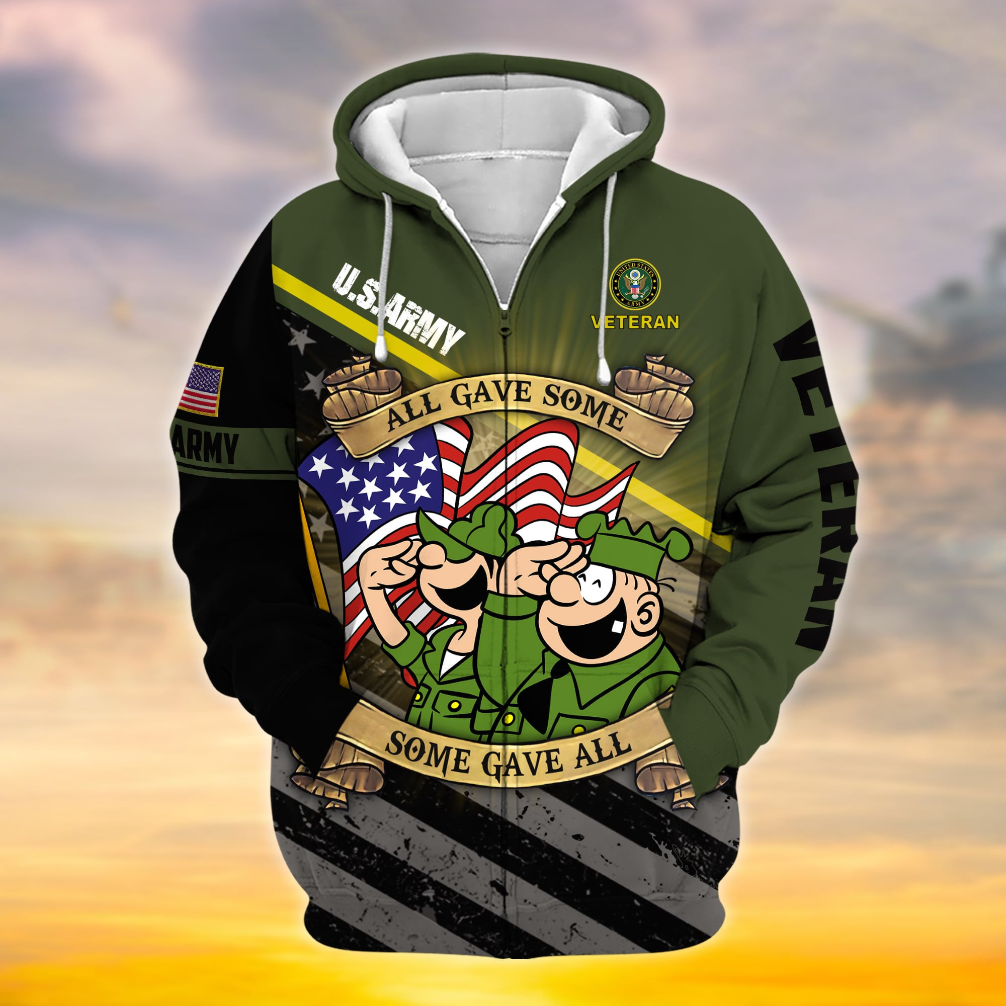 Premium Proudly Served Multiservice US Veteran Zip Up Hoodie NPVC111001