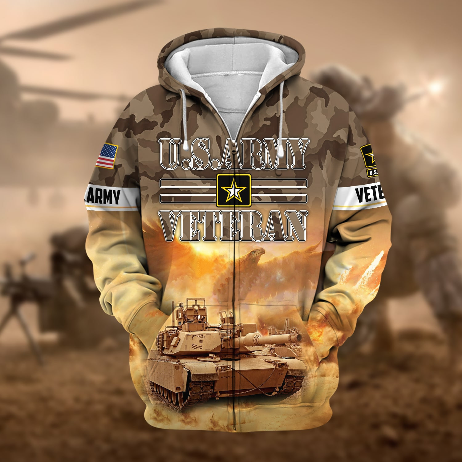 Premium Proudly Served Multiservice US Veteran Zip Up Hoodie NPVC270901