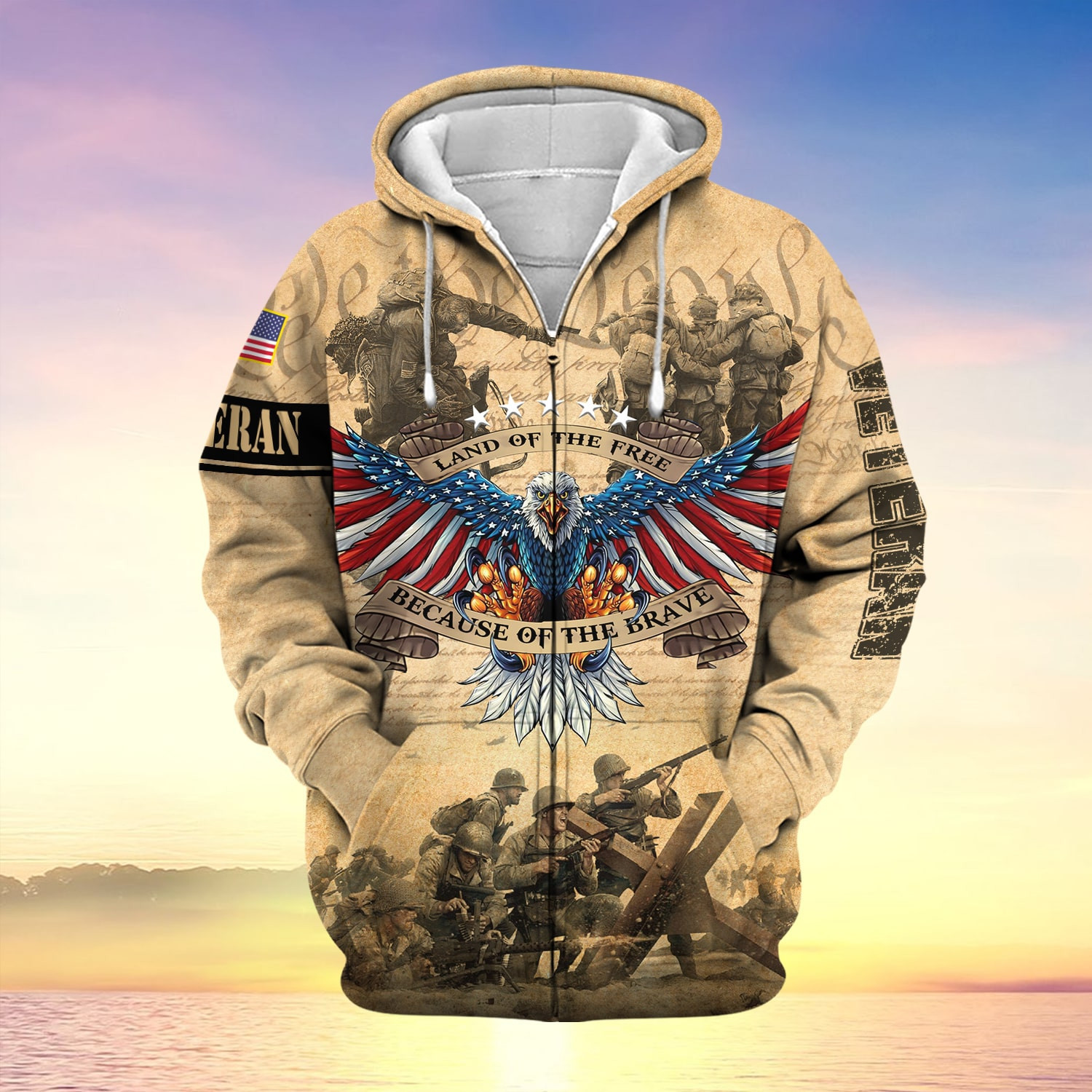 Premium Land Of The Free US Veteran Zip Up Hoodie NPVC021101