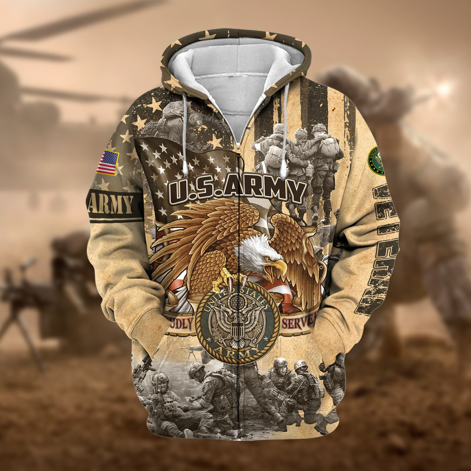 Premium Proudly Served Multiservice US Veteran Zip Up Hoodie NPVC271002