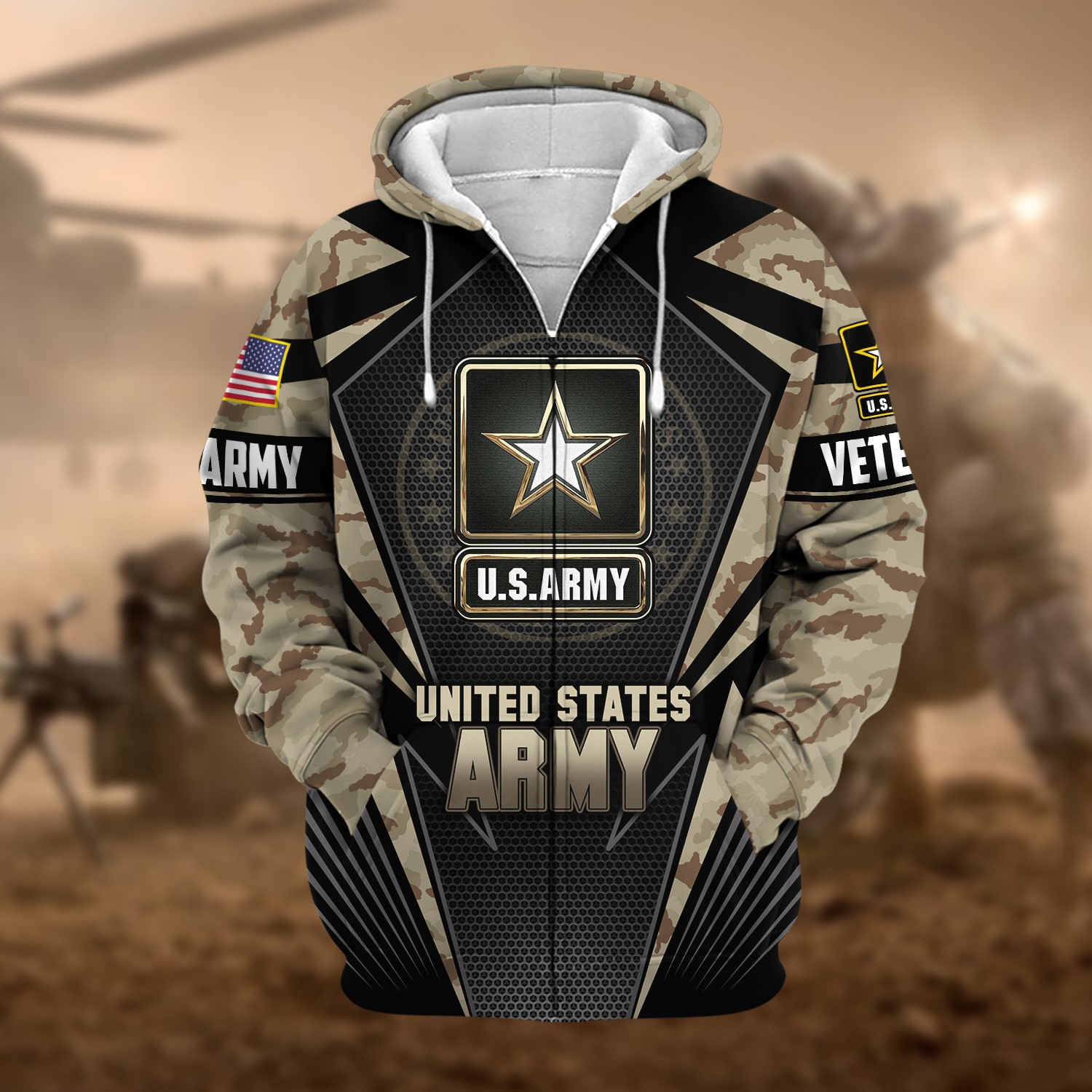 Unique Camo Soldiers US Veteran Zip Up Hoodie NPVC251110