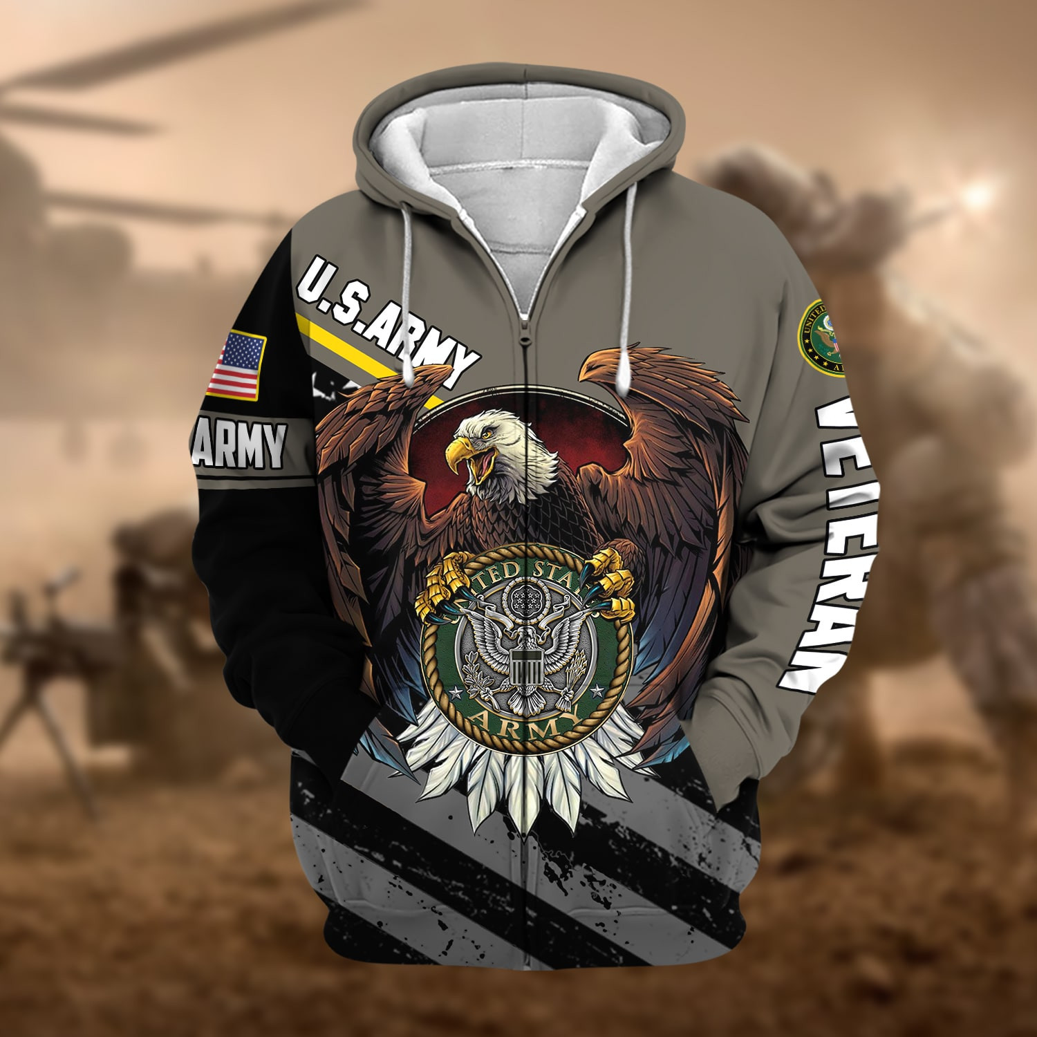 Premium Eagle US Veteran Zip Up Hoodie NPVC041103