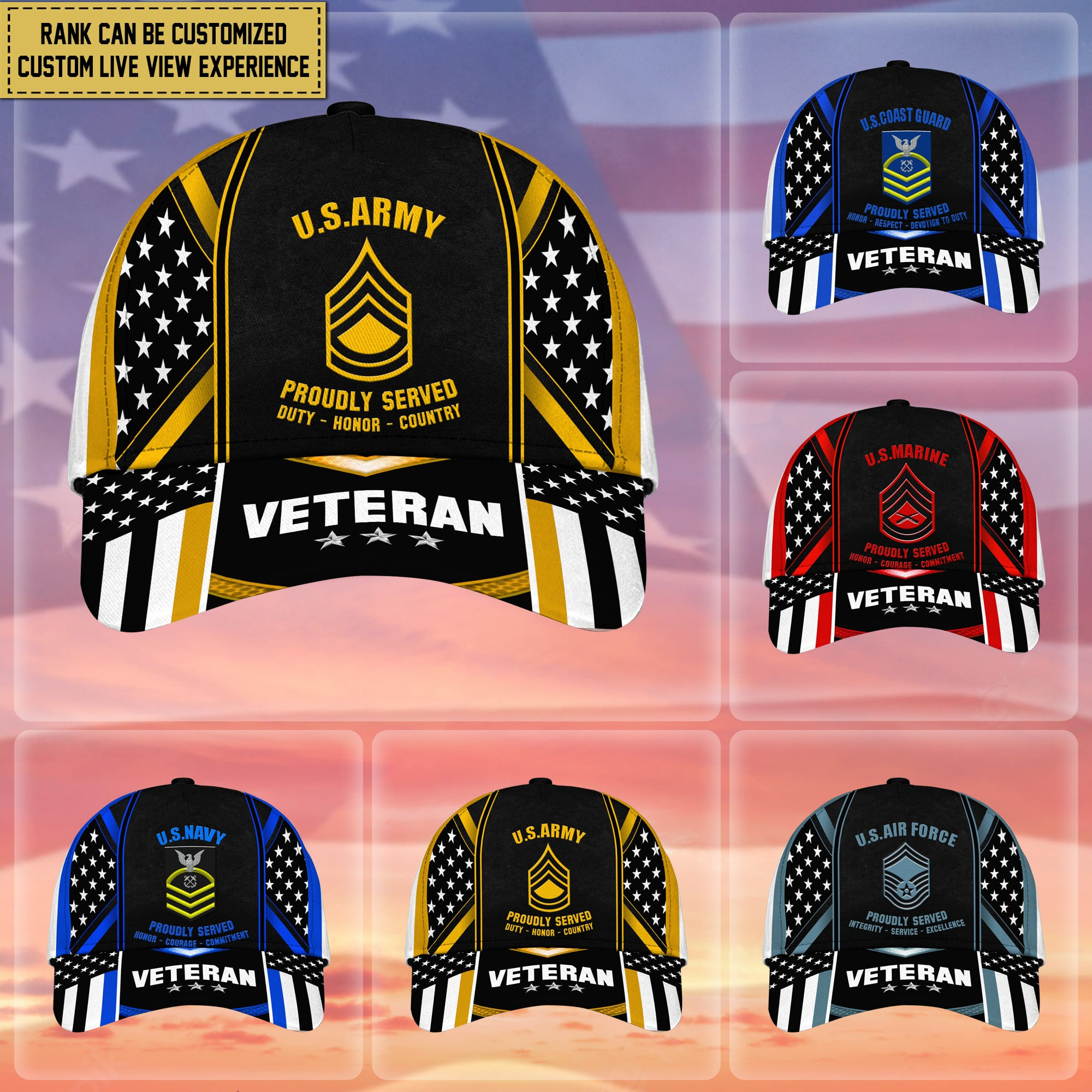 Unique Custom Rank US Veteran Cap NPVC060404