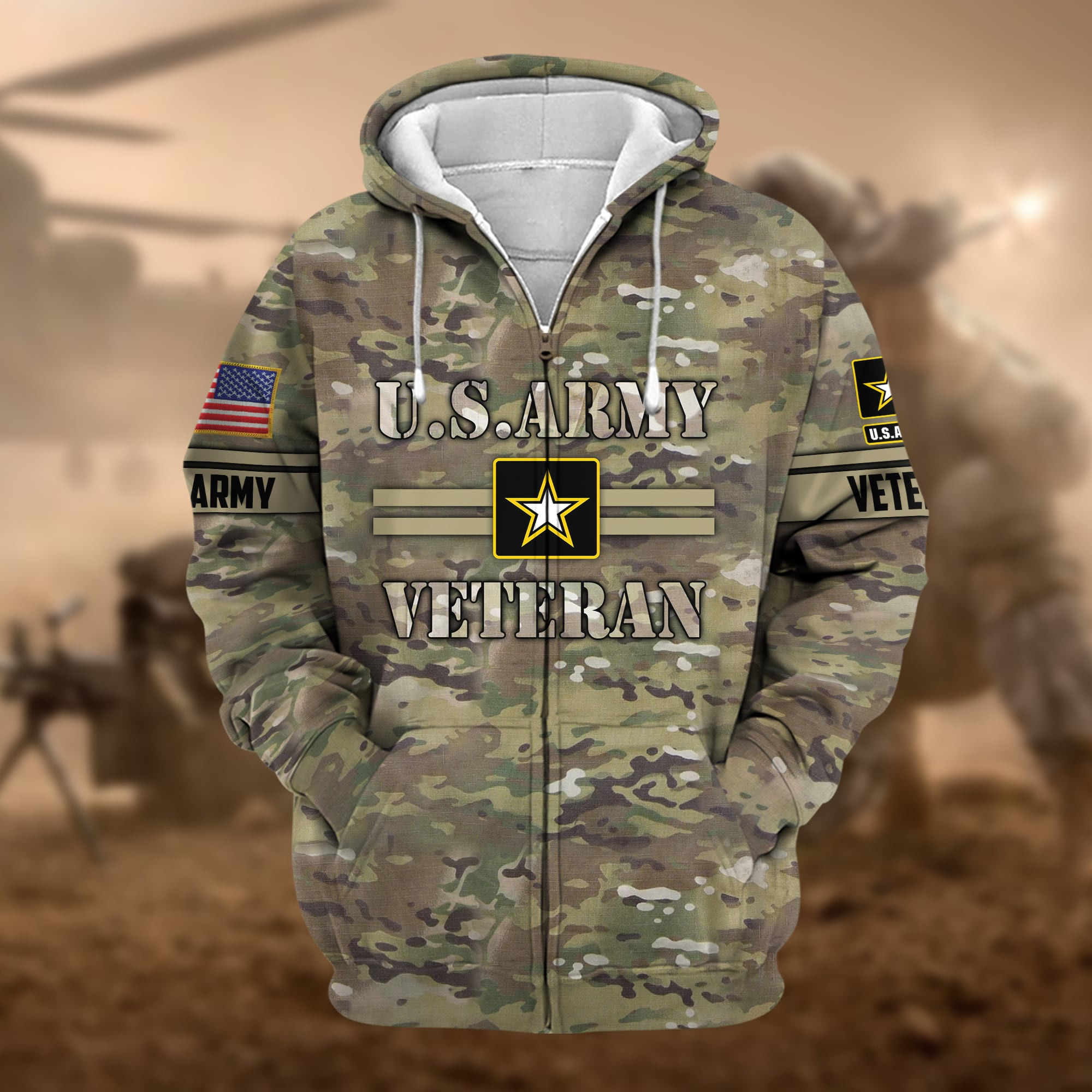 Premium Camo Soldiers US Veteran Zip Up Hoodie APVC220803