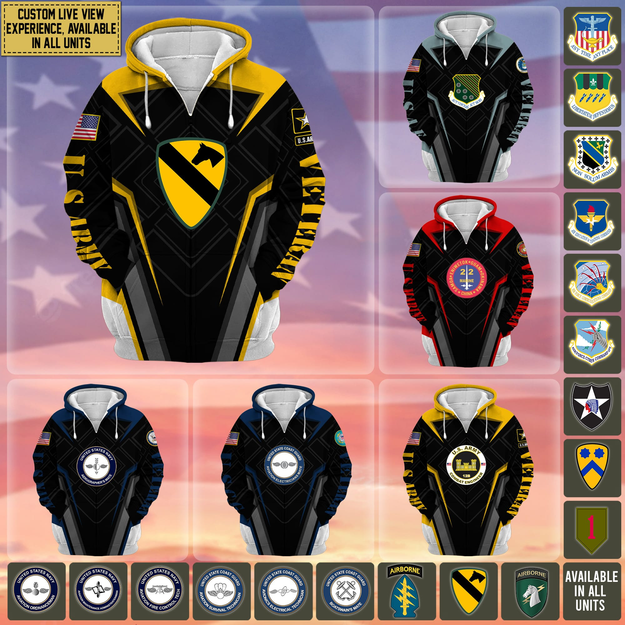 Premium Custom Unit US Veteran Zip Up Hoodie APVC170801
