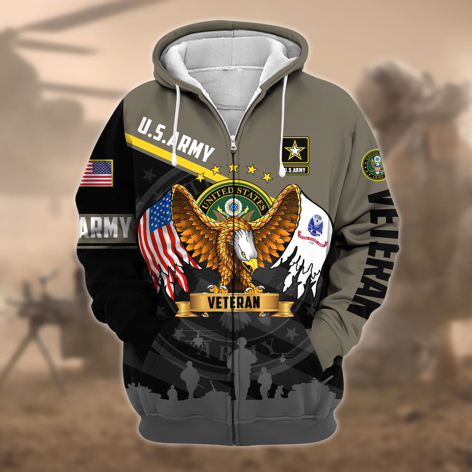 Premium Proudly Served US Veteran Zip Up Hoodie APVC140802