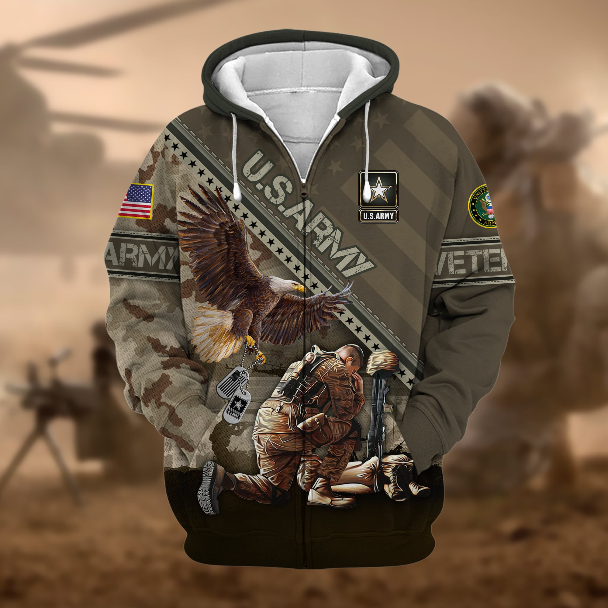 Premium Proudly Served US Veteran Zip Up Hoodie APVC080901