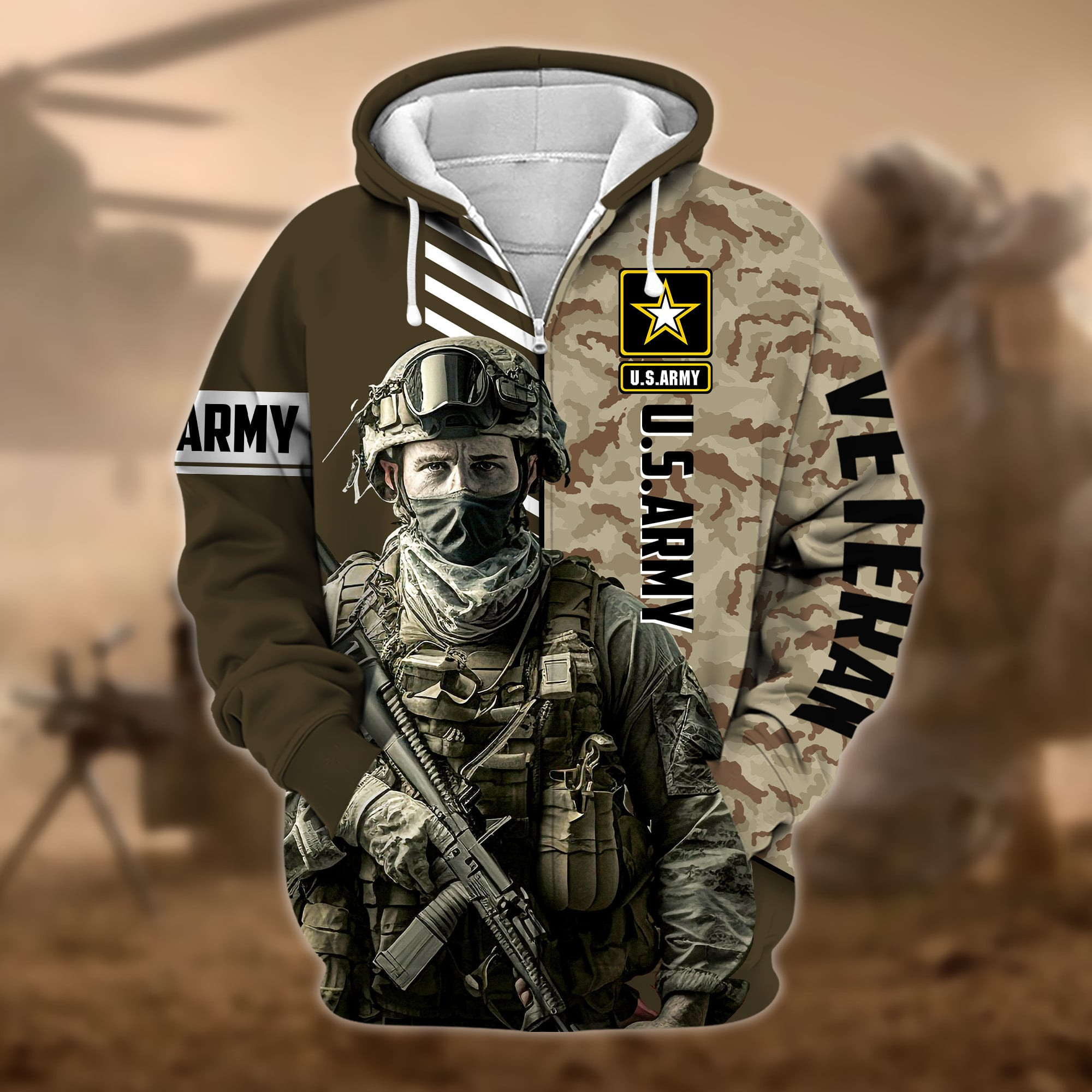 Premium Camo Soldiers US Veteran Zip Up Hoodie APVC110901