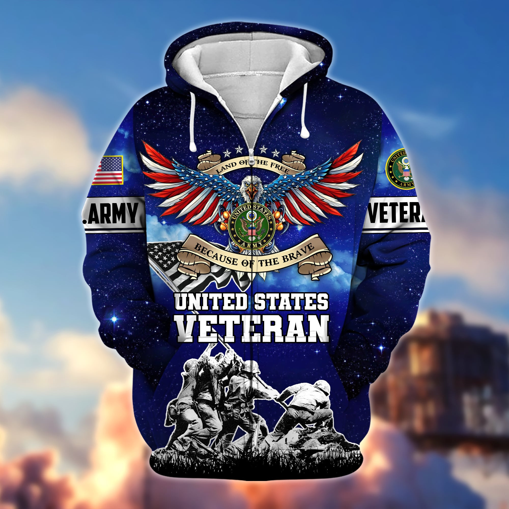 Premium Land Of The Free Because Of The Brave US Veteran Zip Up Hoodie APVC190902