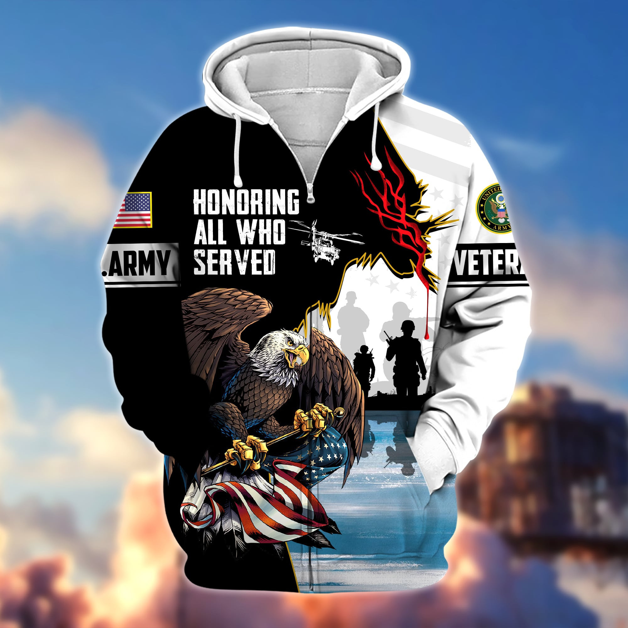 Premium Honoring All Who Served US Veteran Zip Up Hoodie APVC190903