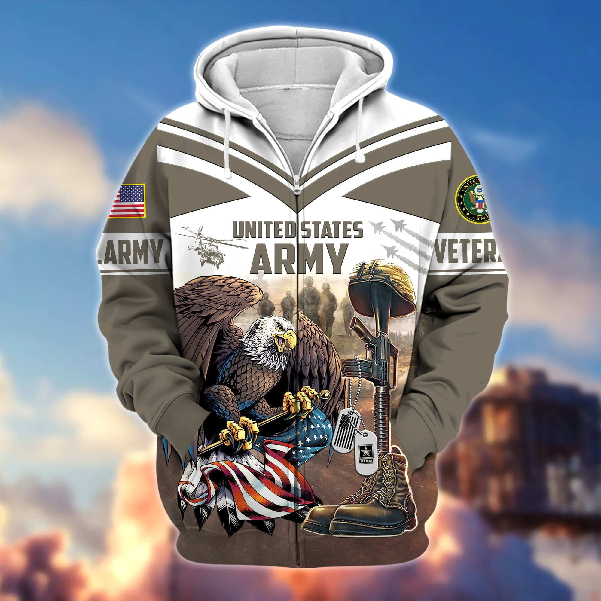 Premium Proudly Served US Veteran Zip Up Hoodie APVC220901