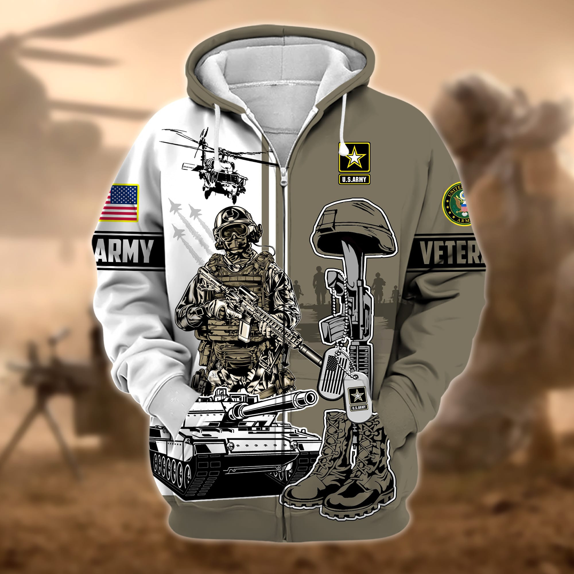 Unique Proudly Served US Veteran Zip Up Hoodie APVC220903