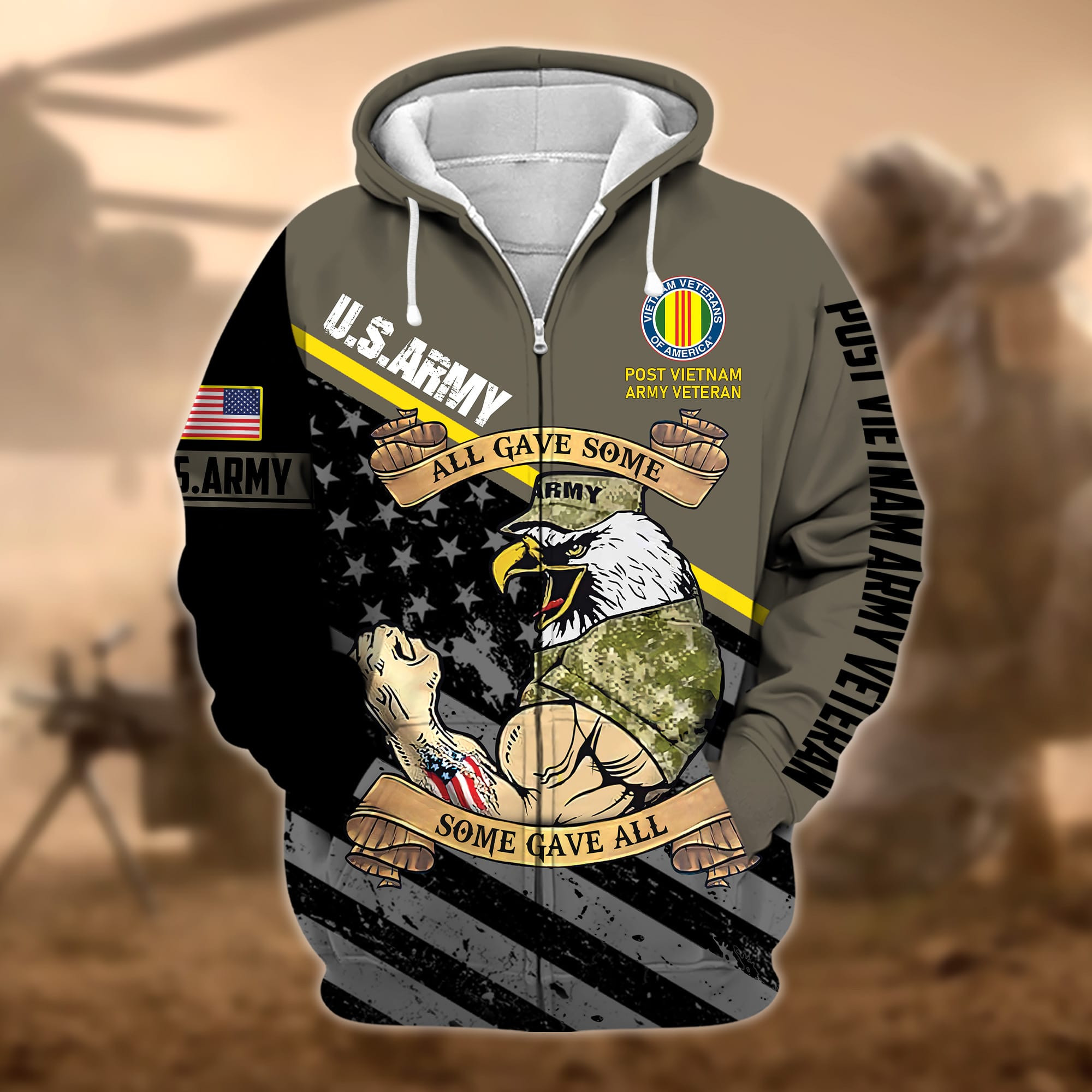 Premium Vietnam Army Veteran Zip Up Hoodie APVC240910