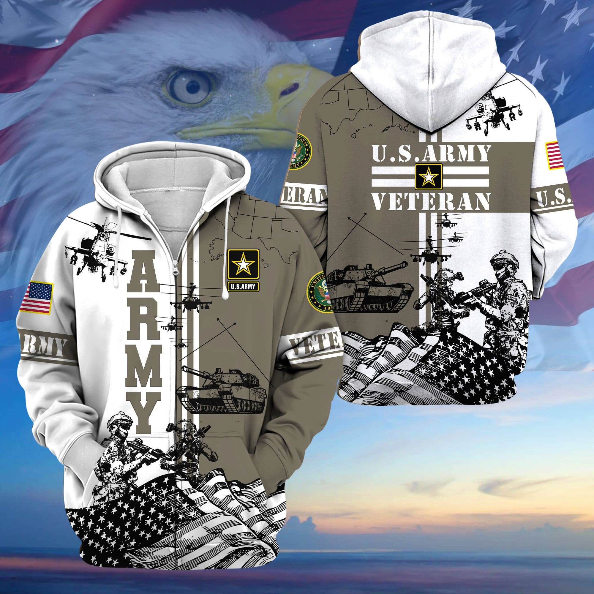 Premium Proudly Served US Veteran Zip Up Hoodie APVC210801