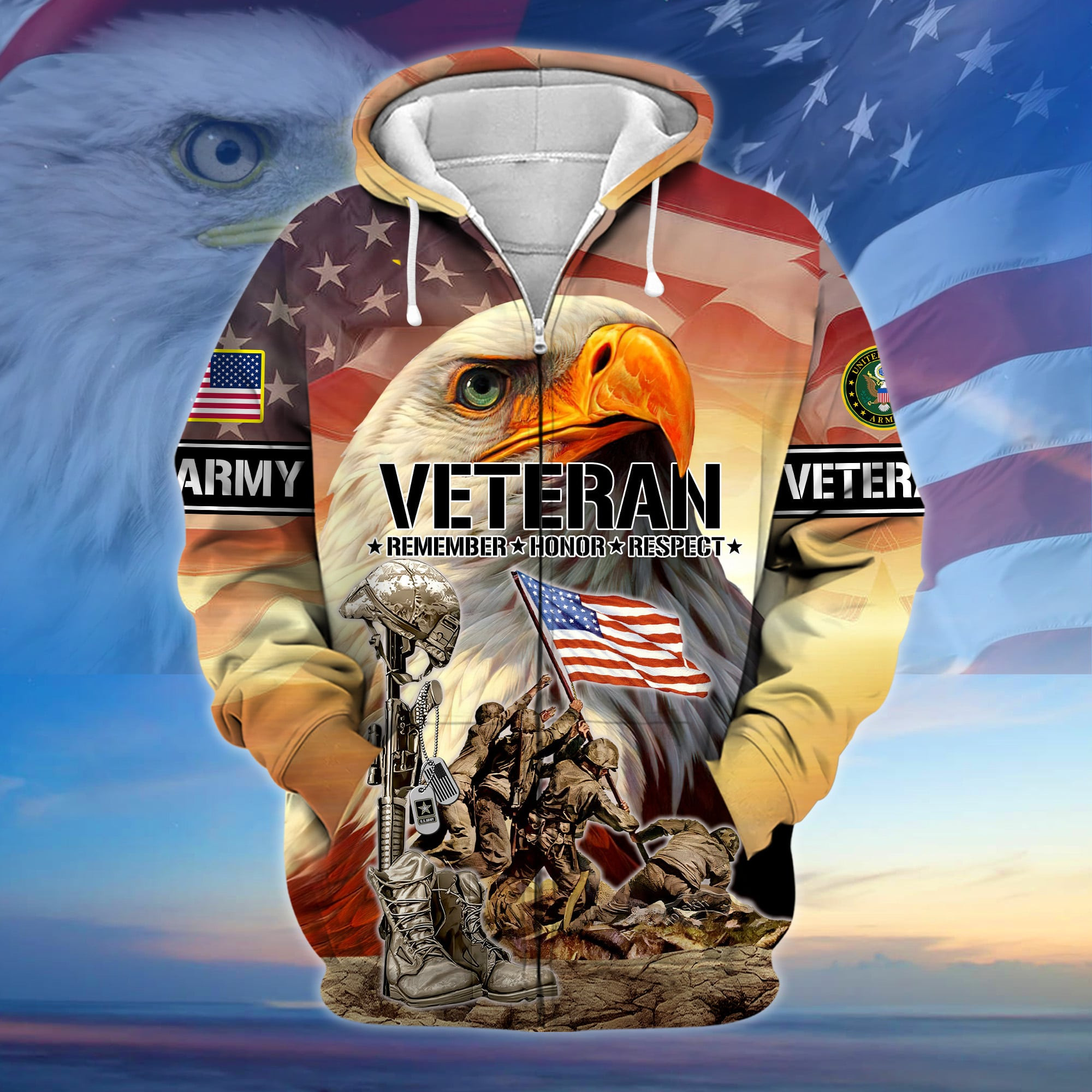 Premium Honoring All Who Served US Veteran Zip Up Hoodie APVC021002