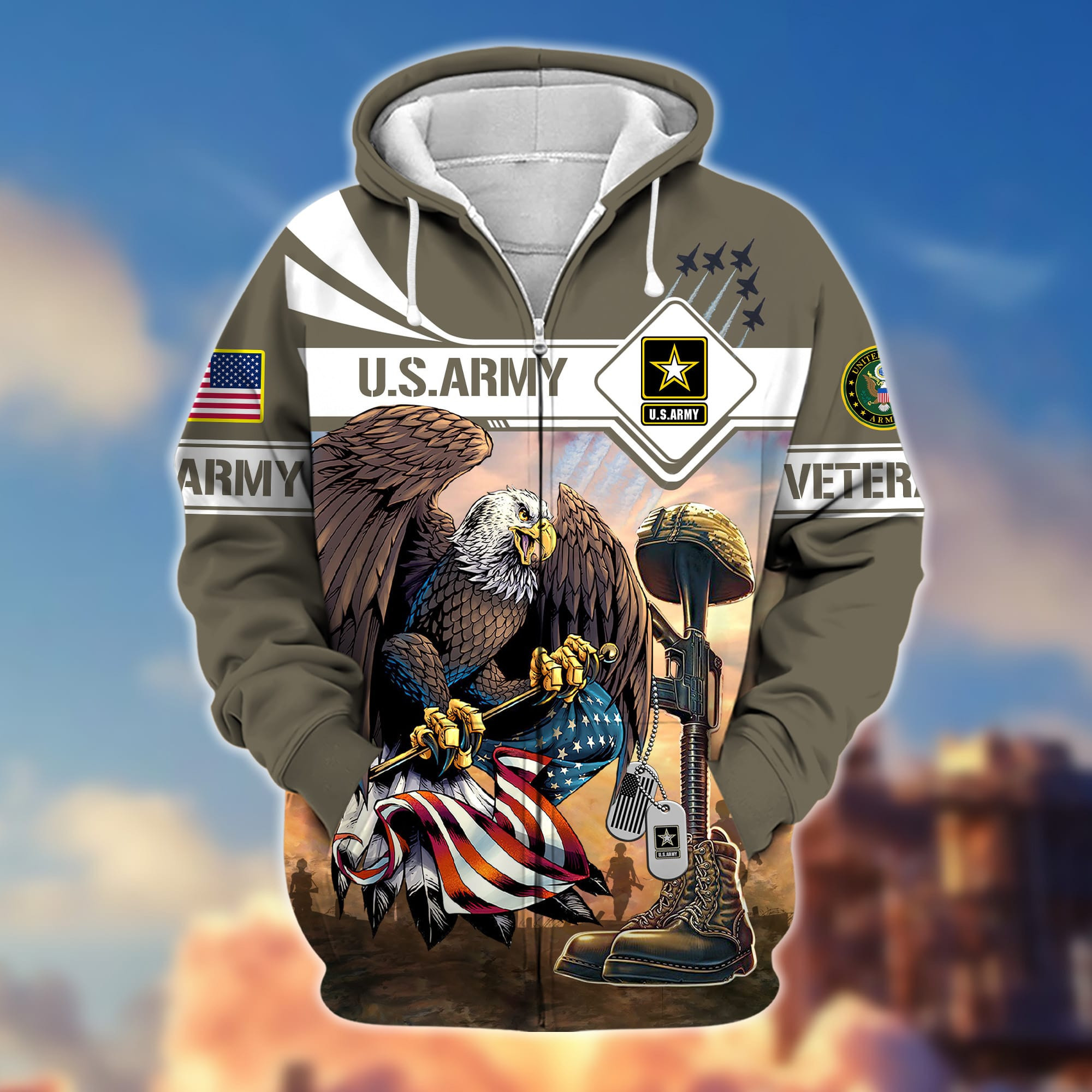 Premium Proudly Served US Veteran Zip Up Hoodie APVC021001
