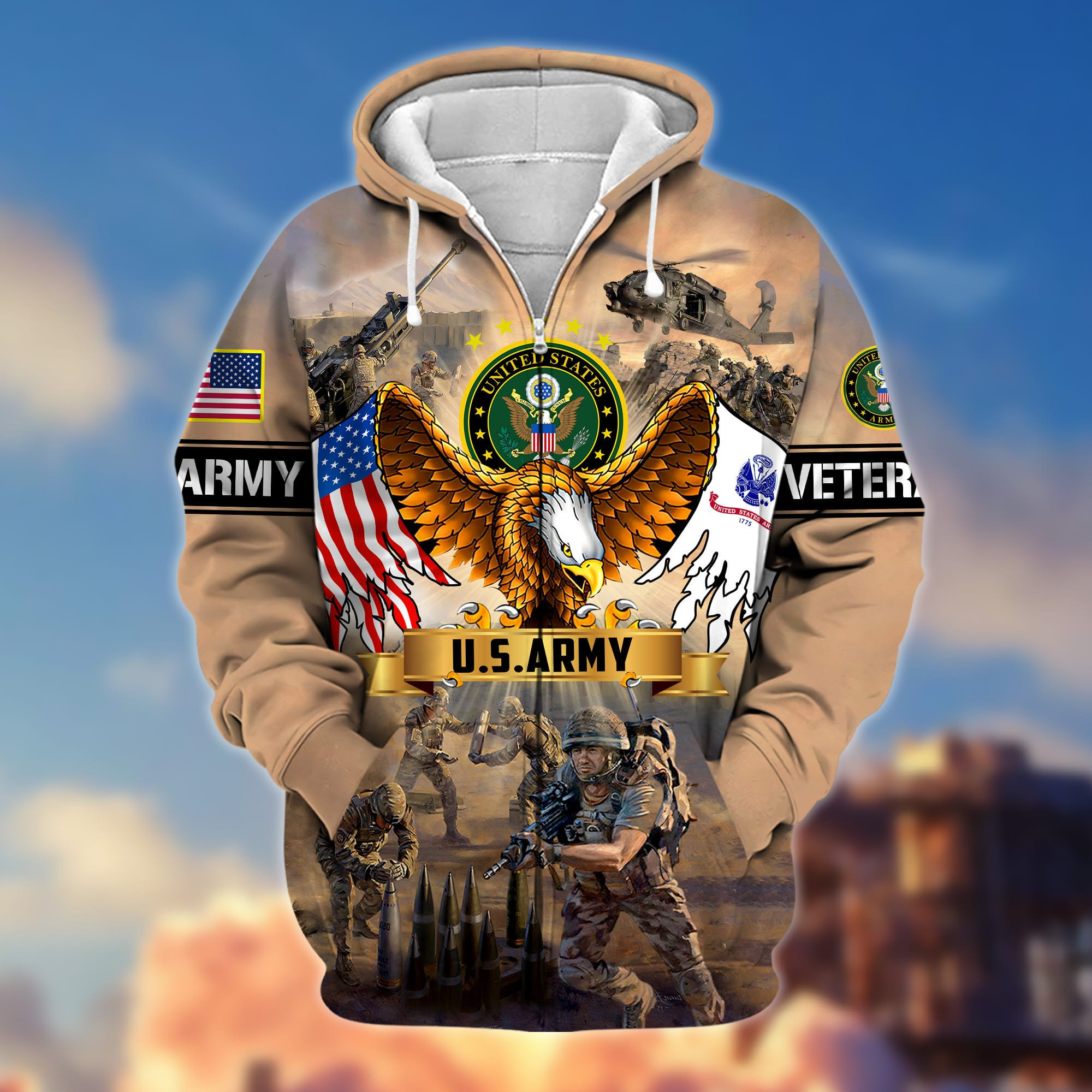 Premium Land Of The Free US Veteran Zip Up Hoodie APVC290905