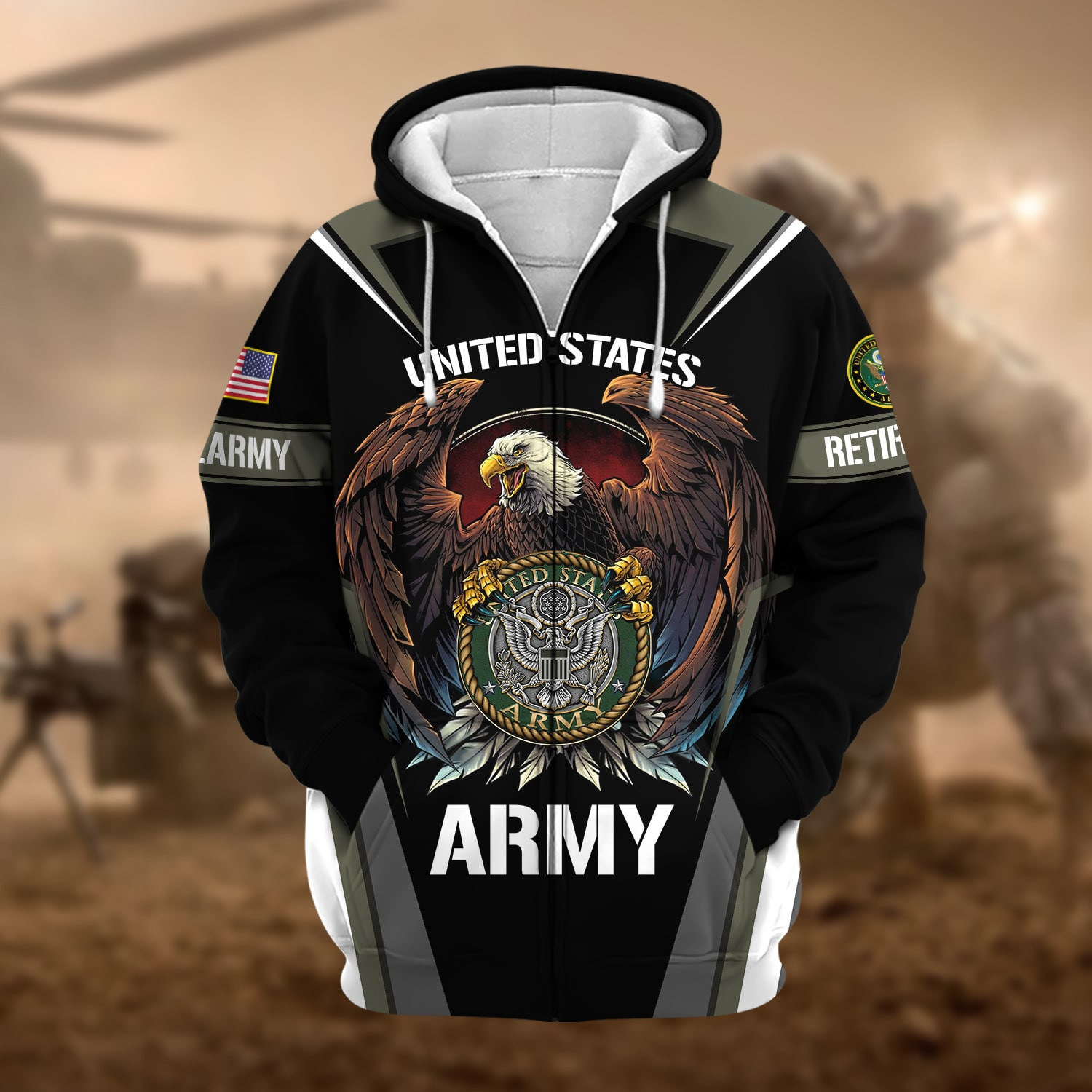 Premium US Military Retired Zip Up Hoodie APVC051011