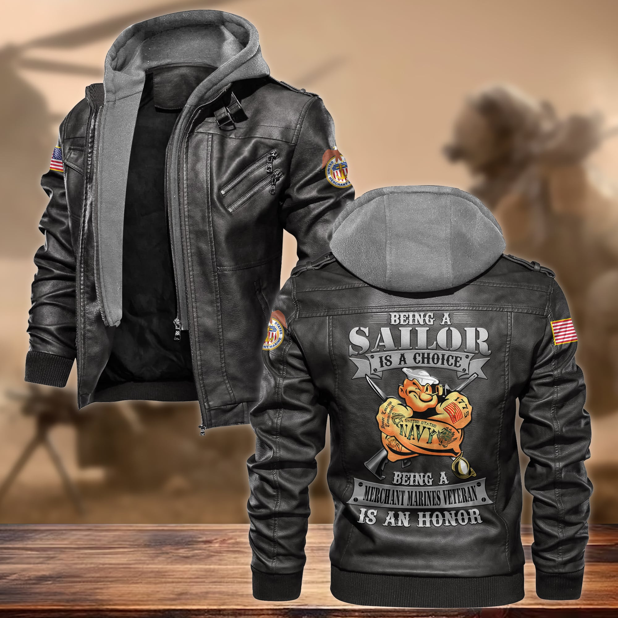 Premium US Merchant Marines Veteran Leather Jacket APVC091010
