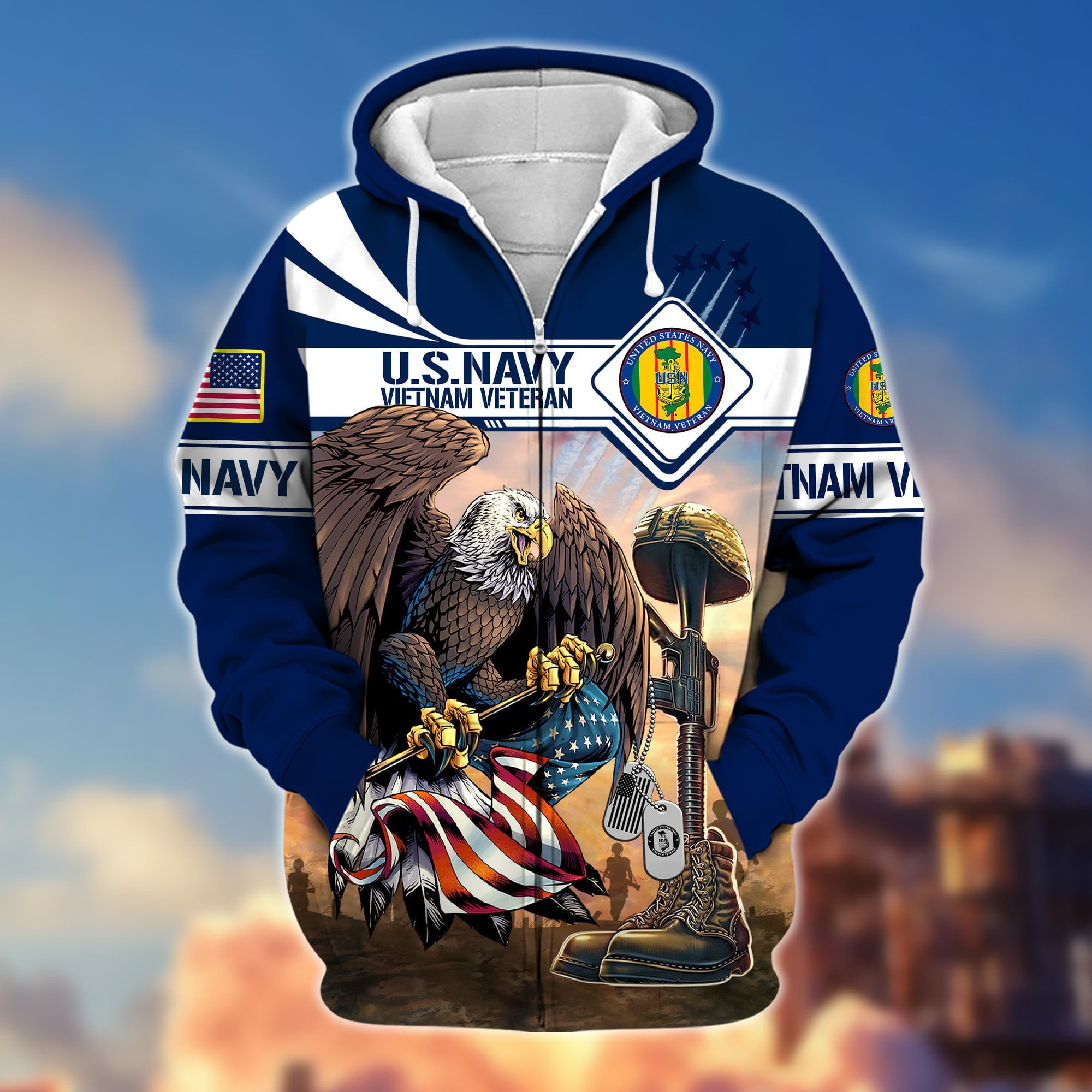 Premium US Navy Vietnam Veteran Zip Up Hoodie APVC101010