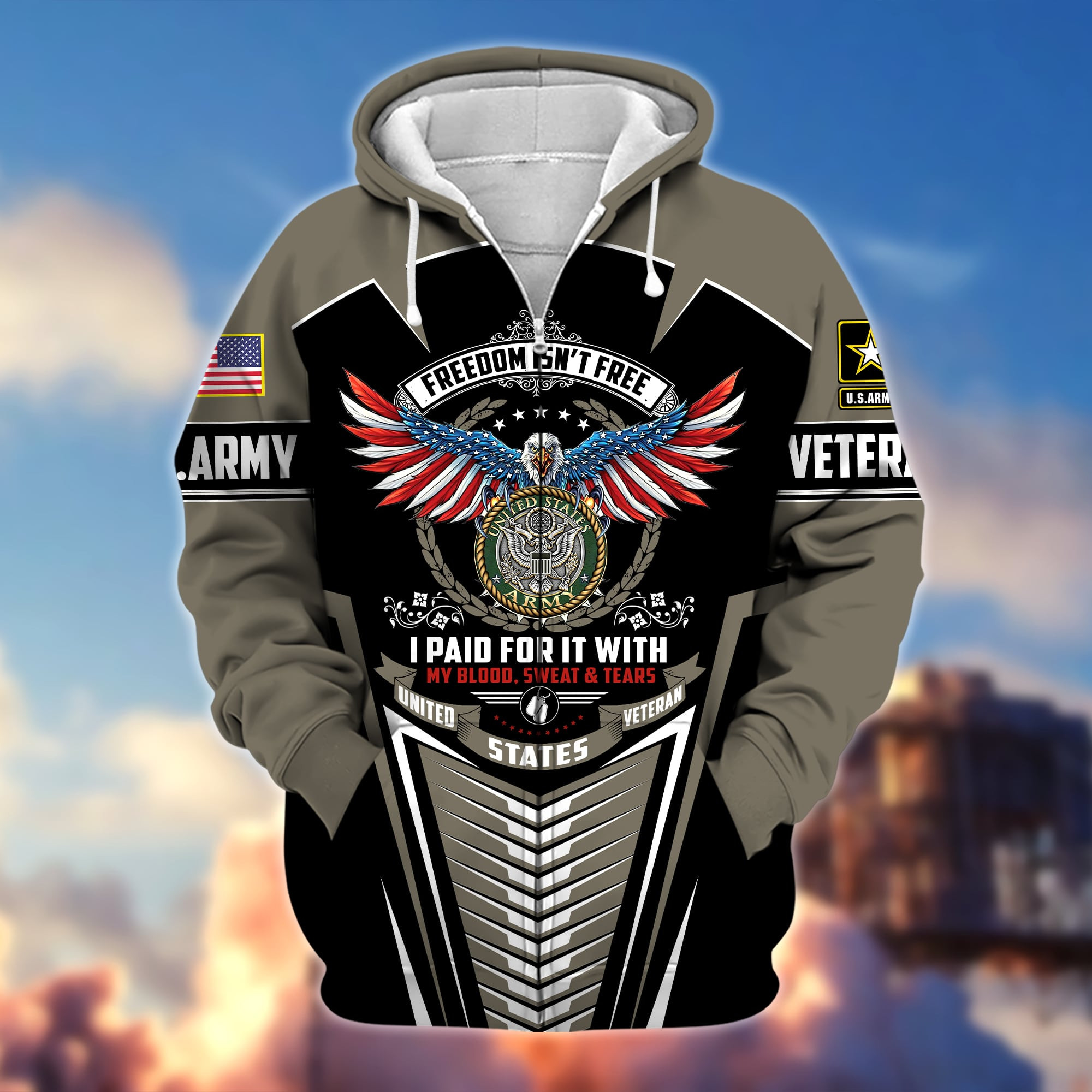 Premium Freedom Is Not Free US Veteran Zip Up Hoodie APVC191001