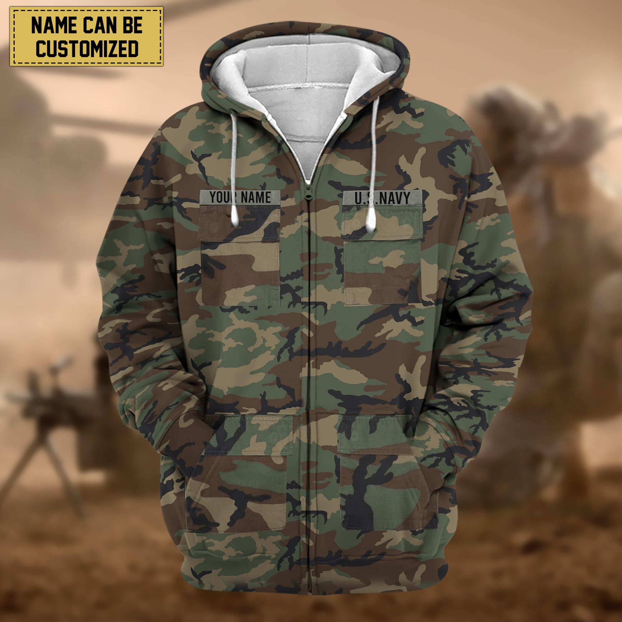 Premium Personalized Camo US Navy Zip Up Hoodie APVC211010